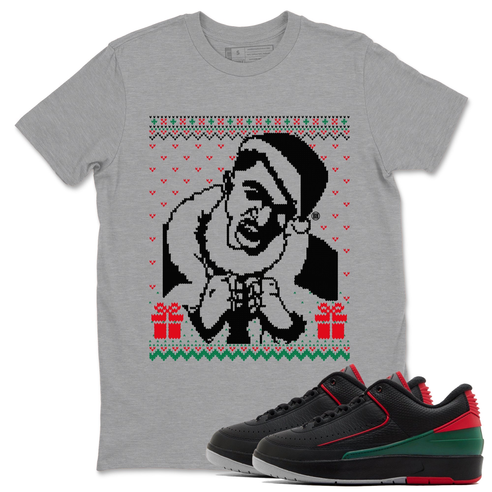 2s Christmas shirts to match jordans X Mas Gift Christmas Gangster Wrapper sneaker match tees Air Jordan 2 Retro Christmas match shoes to clothes Drip Gear Zone unisex cotton Heather Grey 1 shirts
