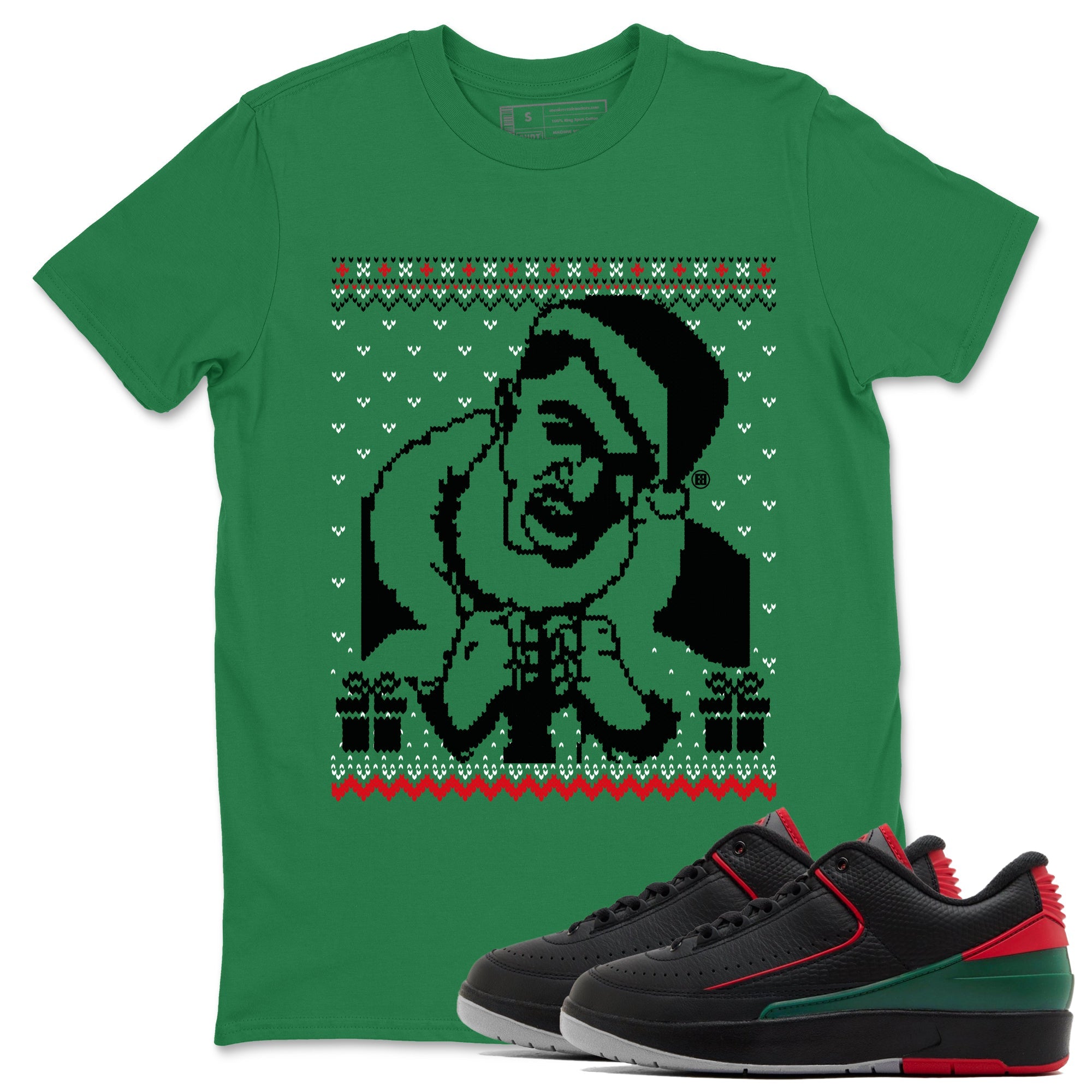 2s Christmas shirts to match jordans X Mas Gift Christmas Gangster Wrapper sneaker match tees Air Jordan 2 Retro Christmas match shoes to clothes Drip Gear Zone unisex cotton Kelly Green 1 shirts