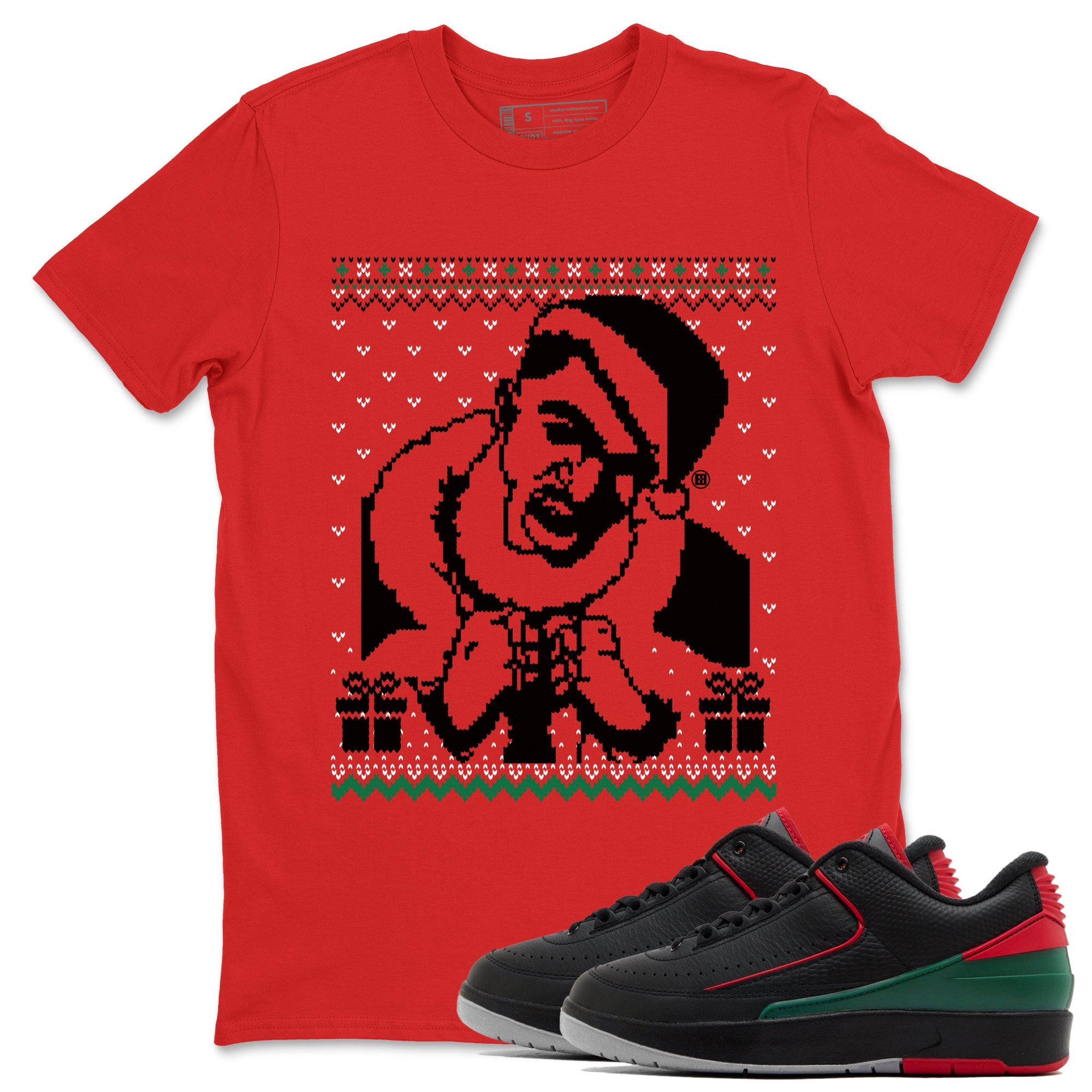 2s Christmas shirts to match jordans X Mas Gift Christmas Gangster Wrapper sneaker match tees Air Jordan 2 Retro Christmas match shoes to clothes Drip Gear Zone unisex cotton Red 1 shirts