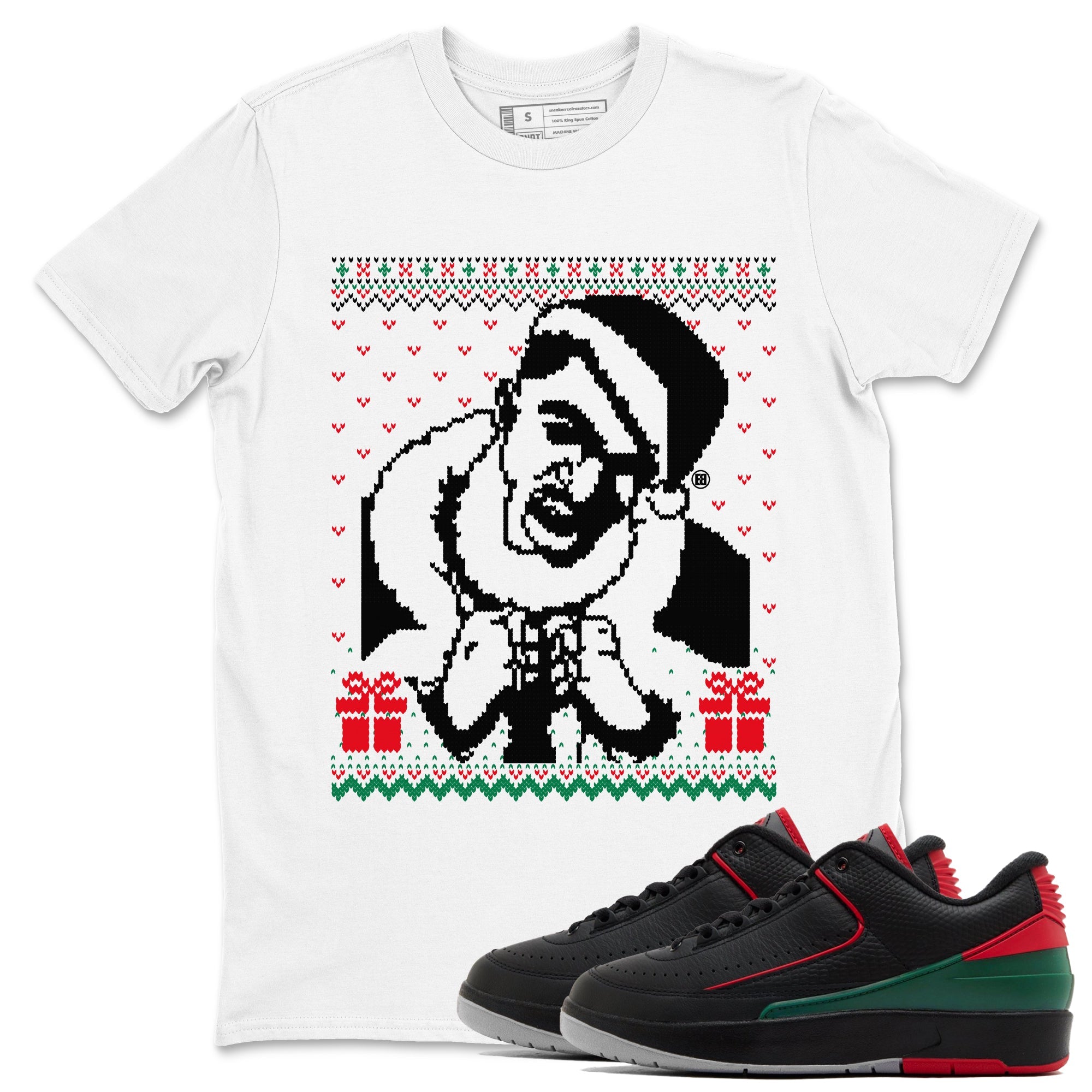 2s Christmas shirts to match jordans X Mas Gift Christmas Gangster Wrapper sneaker match tees Air Jordan 2 Retro Christmas match shoes to clothes Drip Gear Zone unisex cotton White 1 shirts