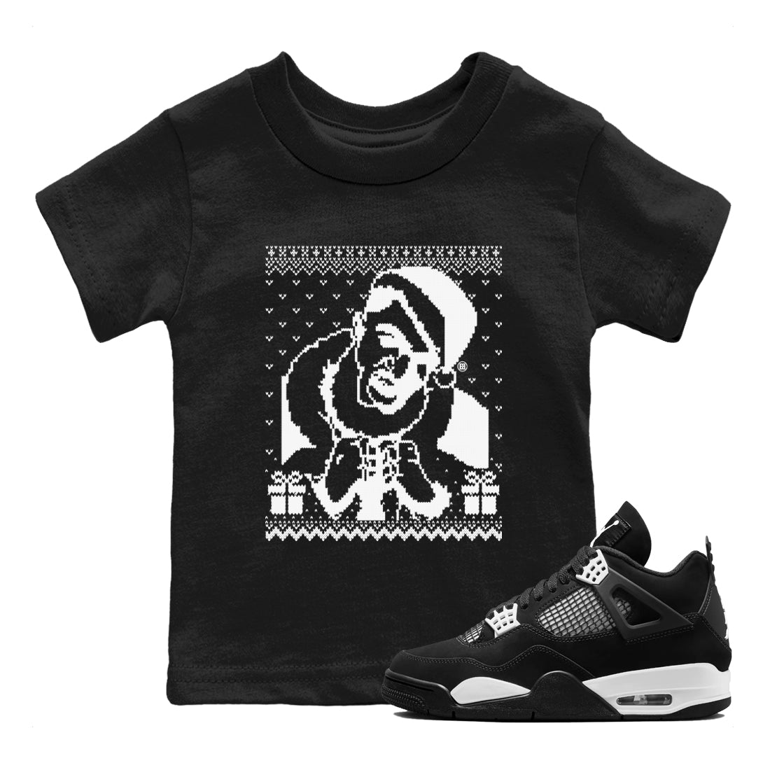 4s White Thunder shirts to match jordans X Mas Gift Christmas Gangster Wrapper sneaker match tees Air Jordan 4 Retro White Thunder match shoes to clothes Drip Gear Zone Youth Baby Black 1 tee