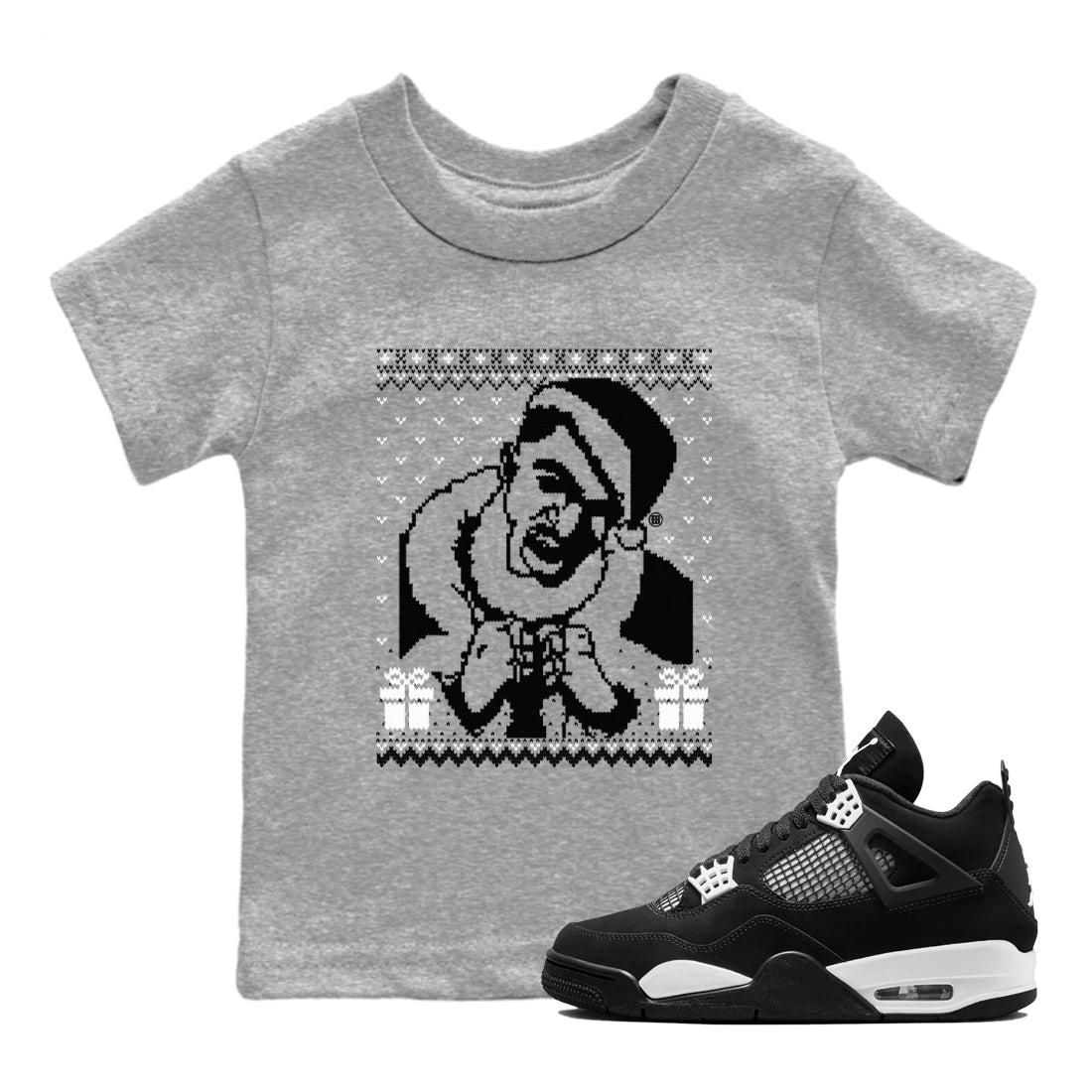 4s White Thunder shirts to match jordans X Mas Gift Christmas Gangster Wrapper sneaker match tees Air Jordan 4 Retro White Thunder match shoes to clothes Drip Gear Zone Youth Baby Heather Grey 1 tee