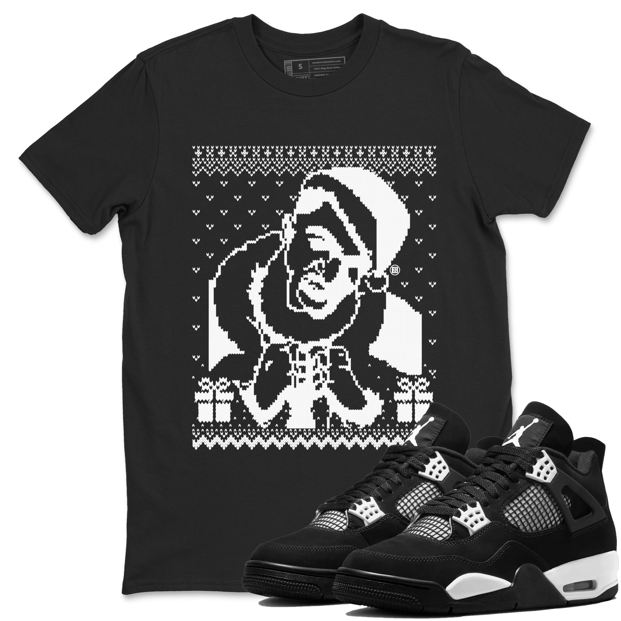4s White Thunder shirts to match jordans X Mas Gift Christmas Gangster Wrapper sneaker match tees Air Jordan 4 Retro White Thunder match shoes to clothes Drip Gear Zone unisex cotton Black 1 shirts