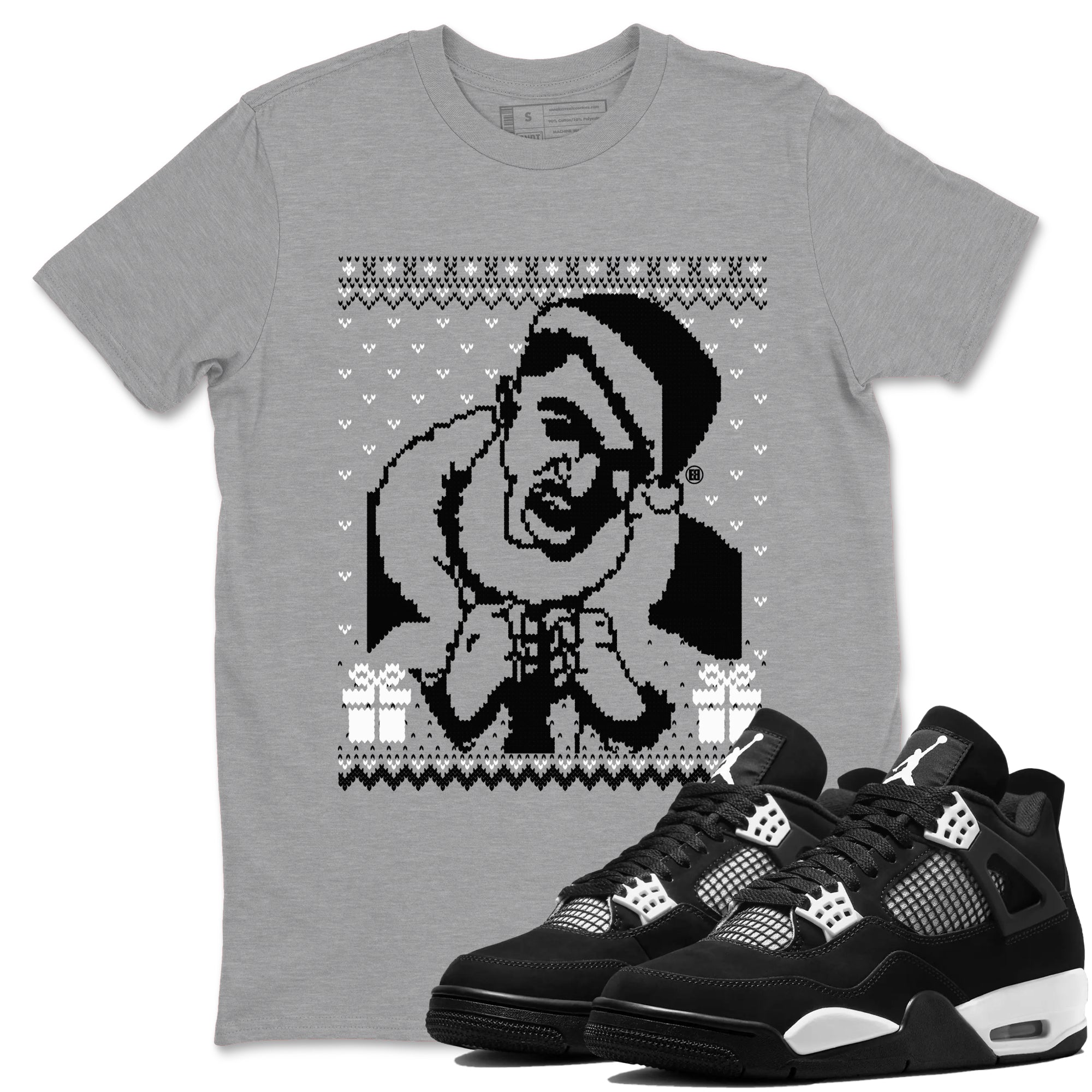 4s White Thunder shirts to match jordans X Mas Gift Christmas Gangster Wrapper sneaker match tees Air Jordan 4 Retro White Thunder match shoes to clothes Drip Gear Zone unisex cotton Heather Grey 1 shirts