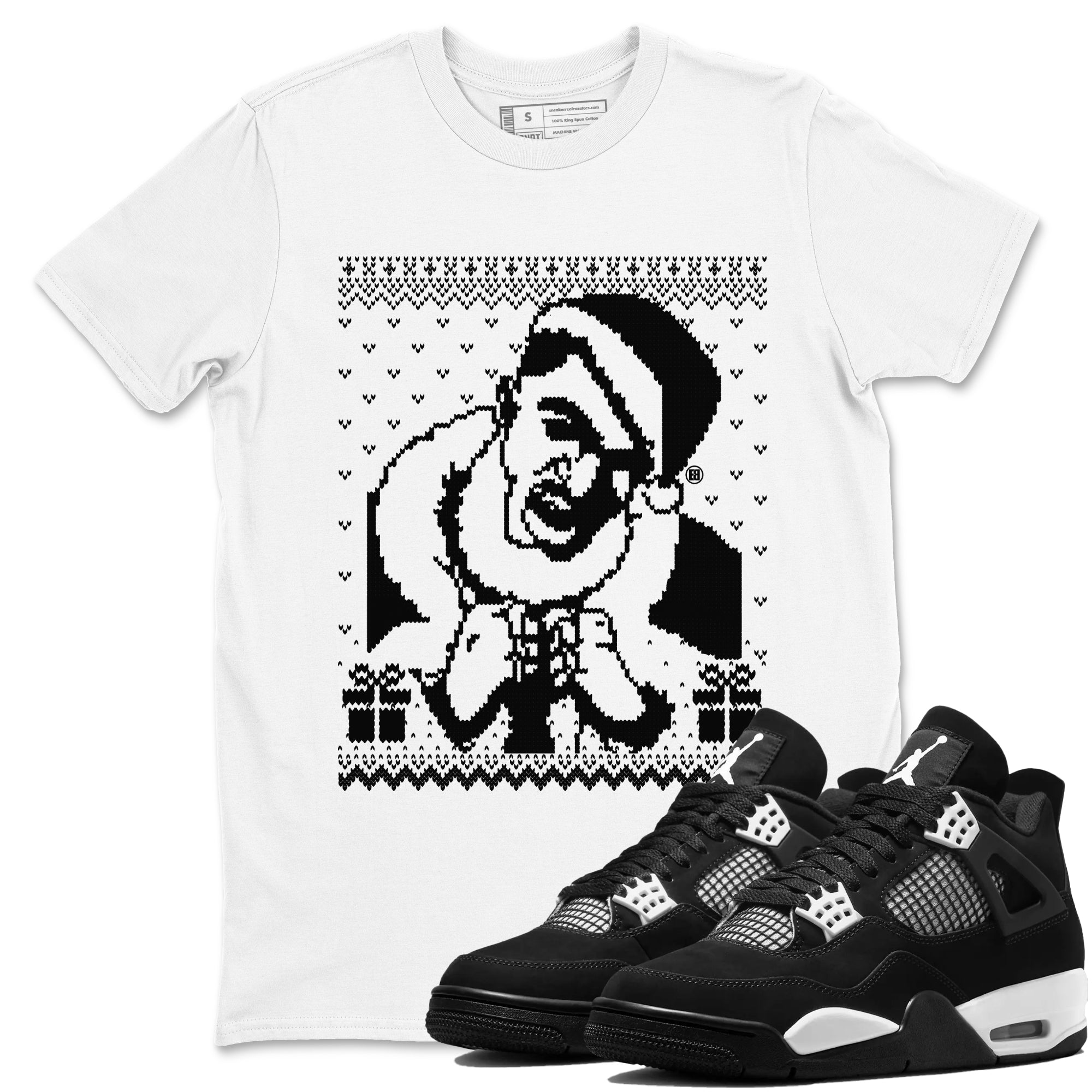 4s White Thunder shirts to match jordans X Mas Gift Christmas Gangster Wrapper sneaker match tees Air Jordan 4 Retro White Thunder match shoes to clothes Drip Gear Zone unisex cotton White 1 shirts