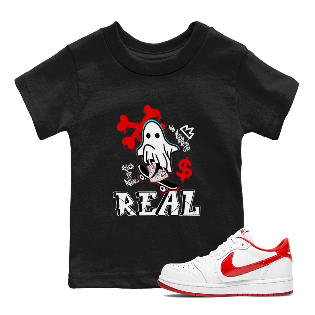 Air Jordan 1 University Red shirt to match jordans Ghost Skater sneaker tees Air Jordan 1 University Red Drip Gear Zone Casual Crew Neck T-Shirt Baby Toddler Black 1 T-Shirt