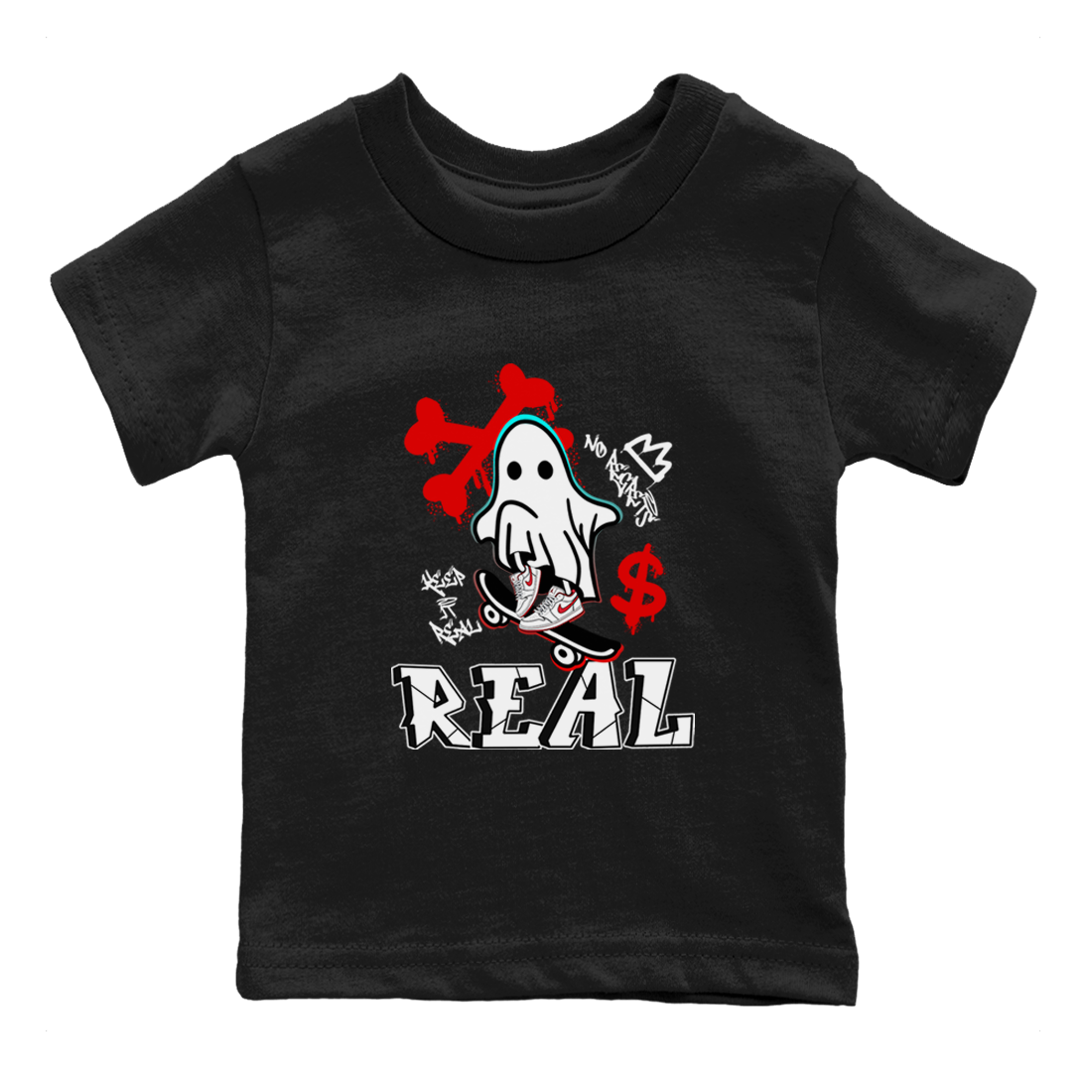 Air Jordan 1 University Red shirt to match jordans Ghost Skater sneaker tees Air Jordan 1 University Red Drip Gear Zone Casual Crew Neck T-Shirt Baby Toddler Black 2 T-Shirt