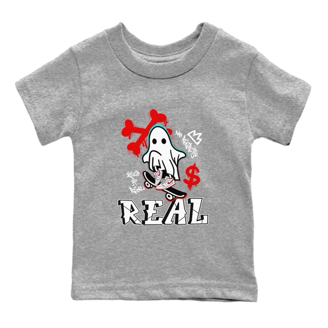 Air Jordan 1 University Red shirt to match jordans Ghost Skater sneaker tees Air Jordan 1 University Red Drip Gear Zone Casual Crew Neck T-Shirt Baby Toddler Heather Grey 2 T-Shirt