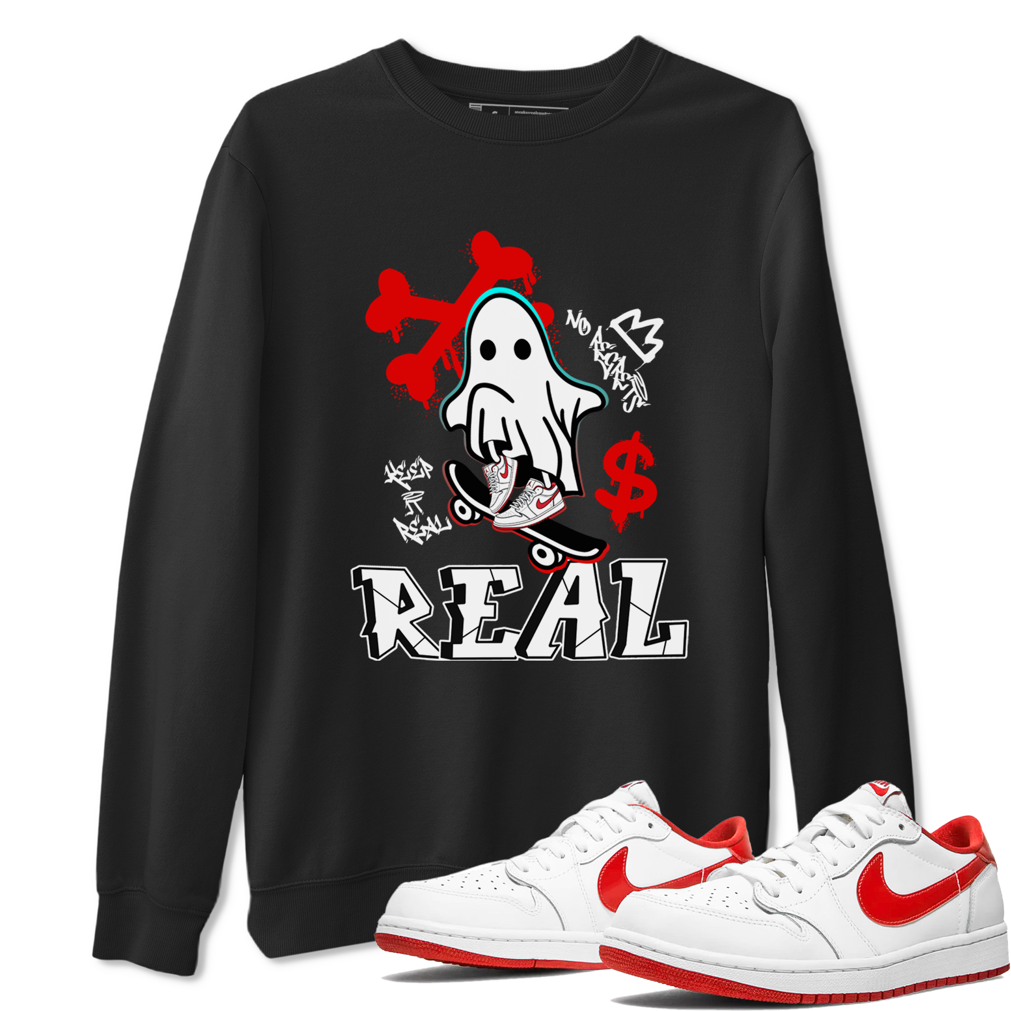 Air Jordan 1 University Red shirt to match jordans Ghost Skater sneaker tees Air Jordan 1 University Red Drip Gear Zone Casual Crew Neck T-Shirt Unisex Black 1 T-Shirt