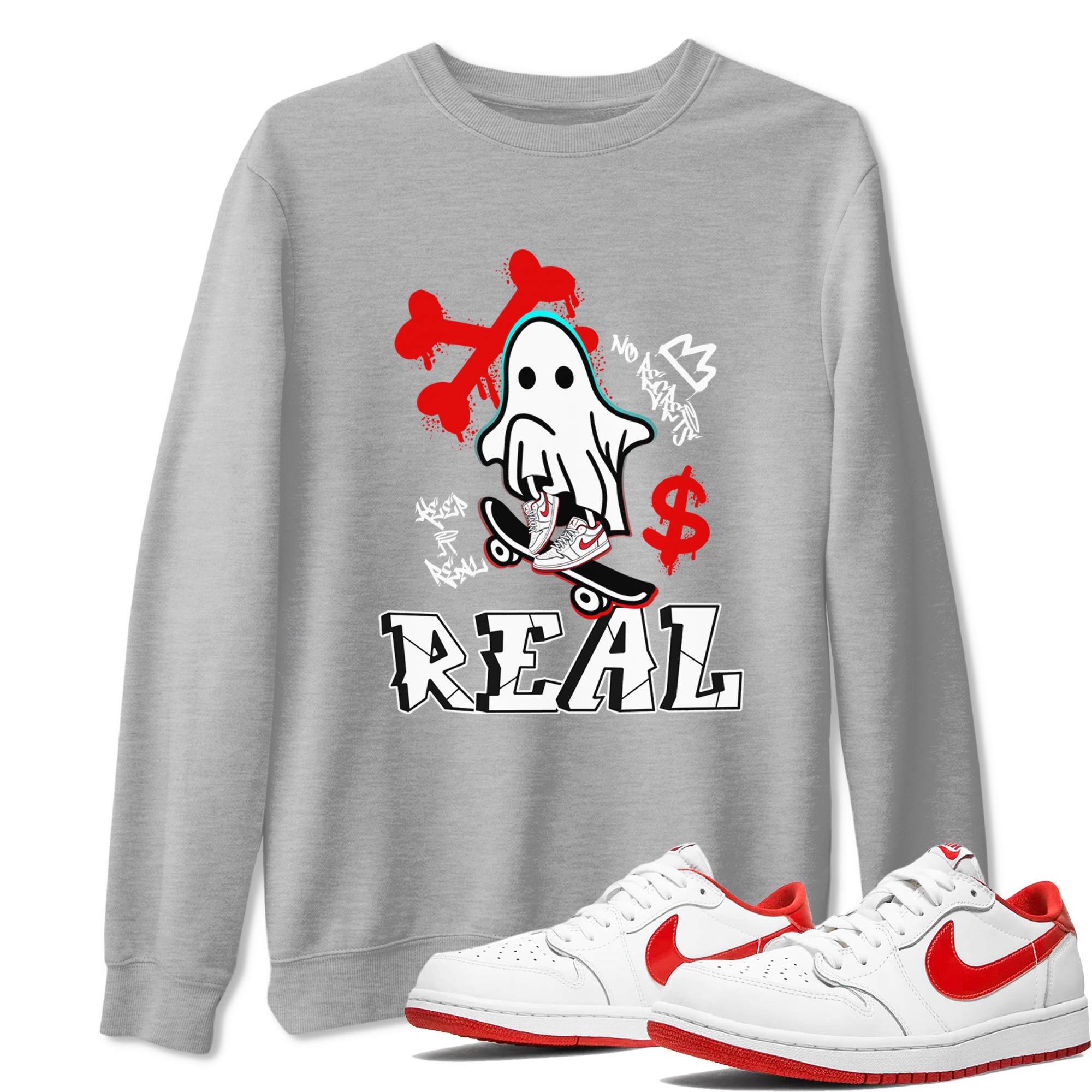 Air Jordan 1 University Red shirt to match jordans Ghost Skater sneaker tees Air Jordan 1 University Red Drip Gear Zone Casual Crew Neck T-Shirt Unisex Heather Grey 1 T-Shirt