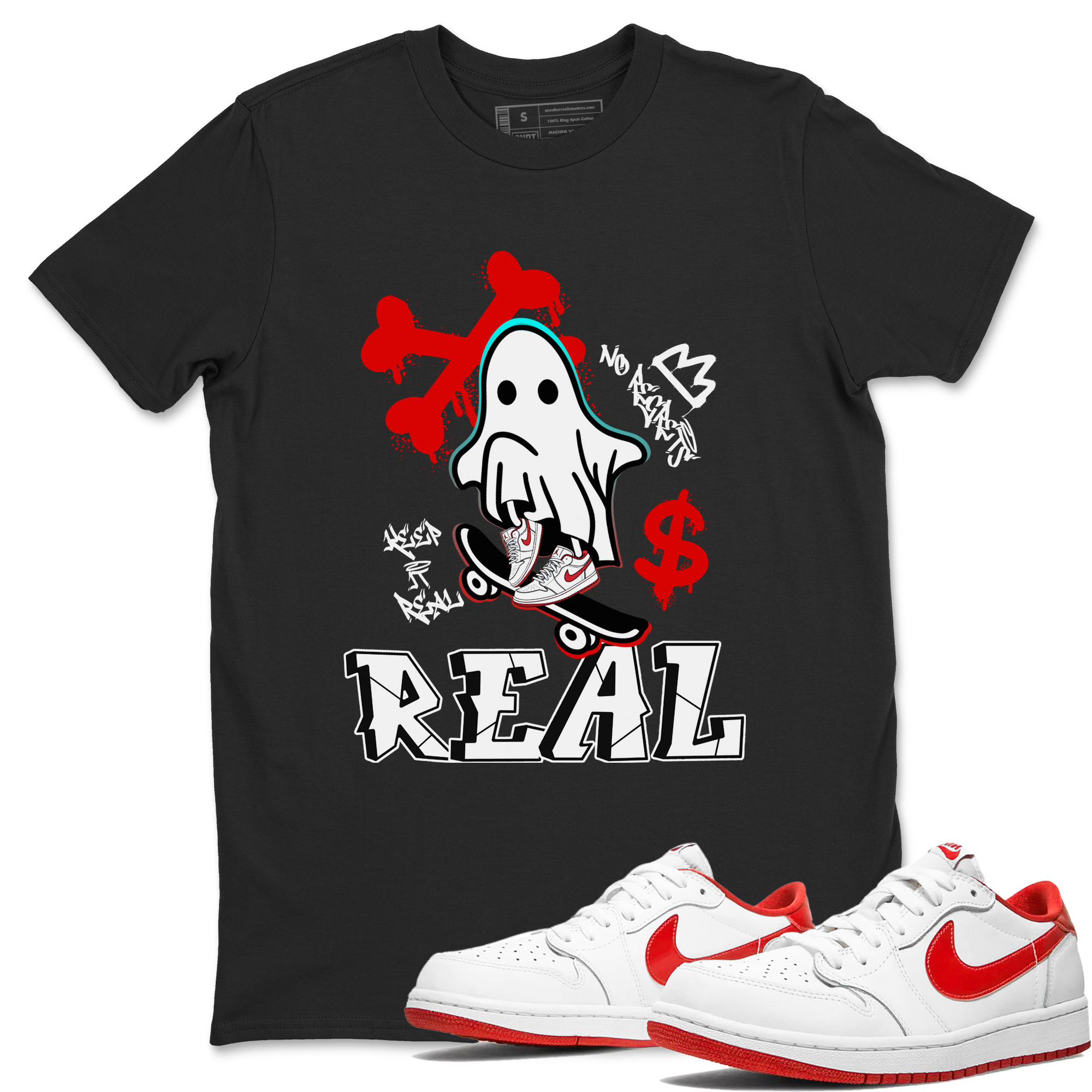 Air Jordan 1 University Red shirt to match jordans Ghost Skater sneaker tees Air Jordan 1 University Red Drip Gear Zone Casual Crew Neck T-Shirt Unisex Black 1 T-Shirt