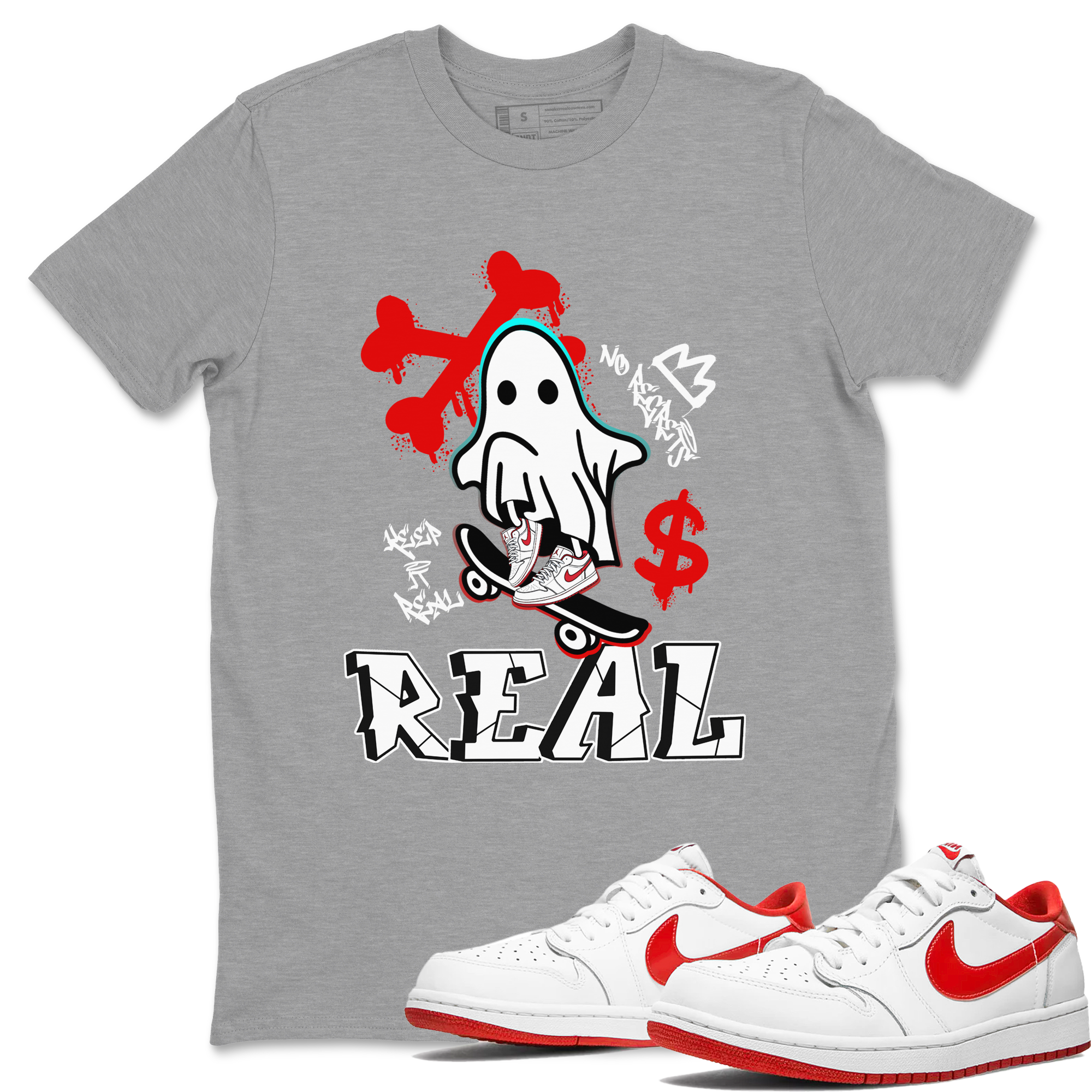 Air Jordan 1 University Red shirt to match jordans Ghost Skater sneaker tees Air Jordan 1 University Red Drip Gear Zone Casual Crew Neck T-Shirt Unisex Heather Grey 1 T-Shirt