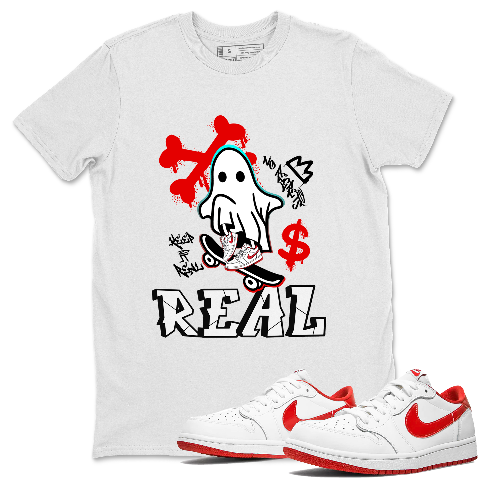 Air Jordan 1 University Red shirt to match jordans Ghost Skater sneaker tees Air Jordan 1 University Red Drip Gear Zone Casual Crew Neck T-Shirt Unisex White 1 T-Shirt