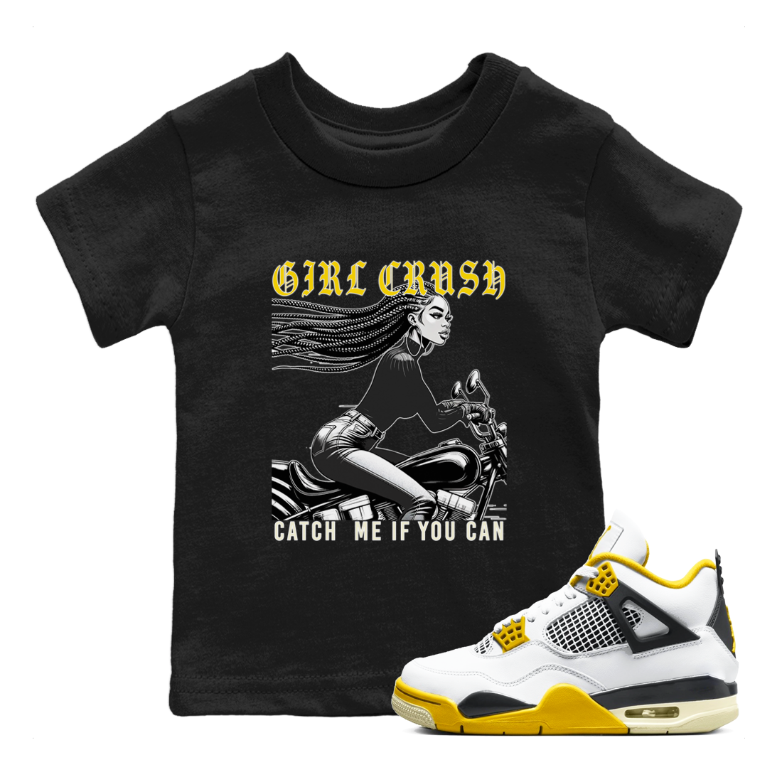 4s Vivid Sulfur shirt to match jordans Girl Crash sneaker tees AJ4 Vivid Sulfur Streetwear Brand Drip Gear Zone baby toddler Black 1 cotton Shirt