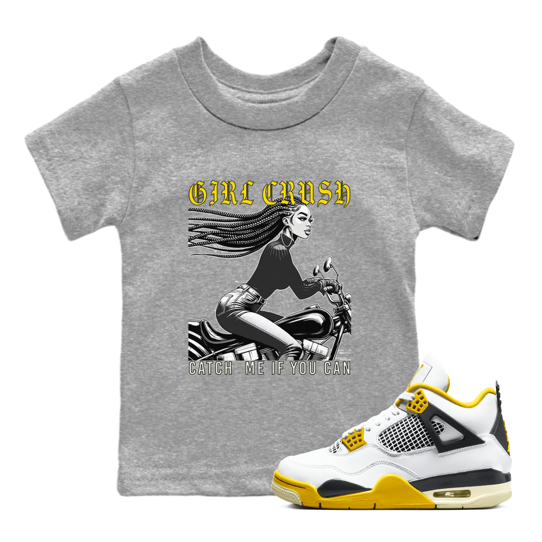4s Vivid Sulfur shirt to match jordans Girl Crash sneaker tees AJ4 Vivid Sulfur Streetwear Brand Drip Gear Zone baby toddler Heather Grey 1 cotton Shirt