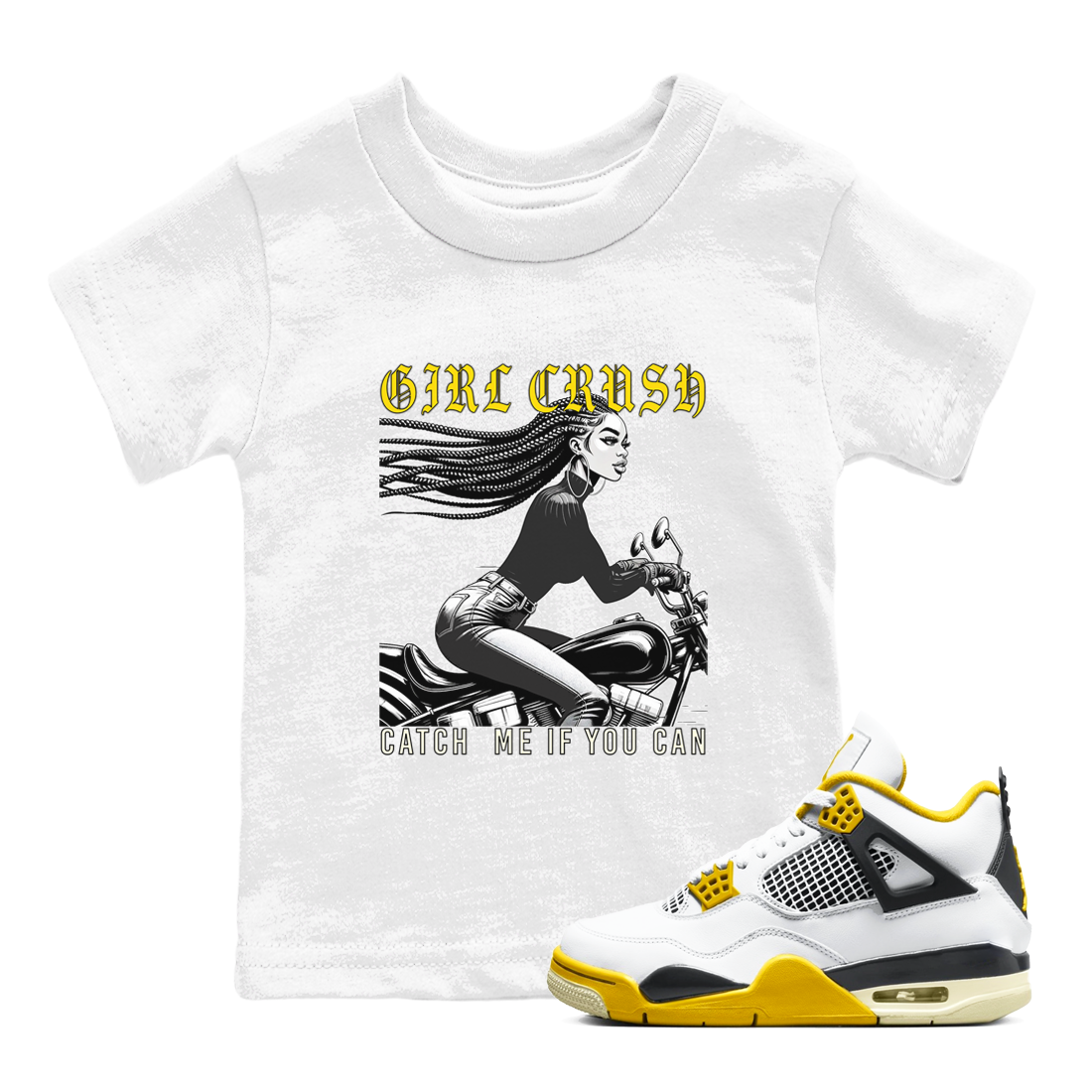 4s Vivid Sulfur shirt to match jordans Girl Crash sneaker tees AJ4 Vivid Sulfur Streetwear Brand Drip Gear Zone baby toddler White 1 cotton Shirt