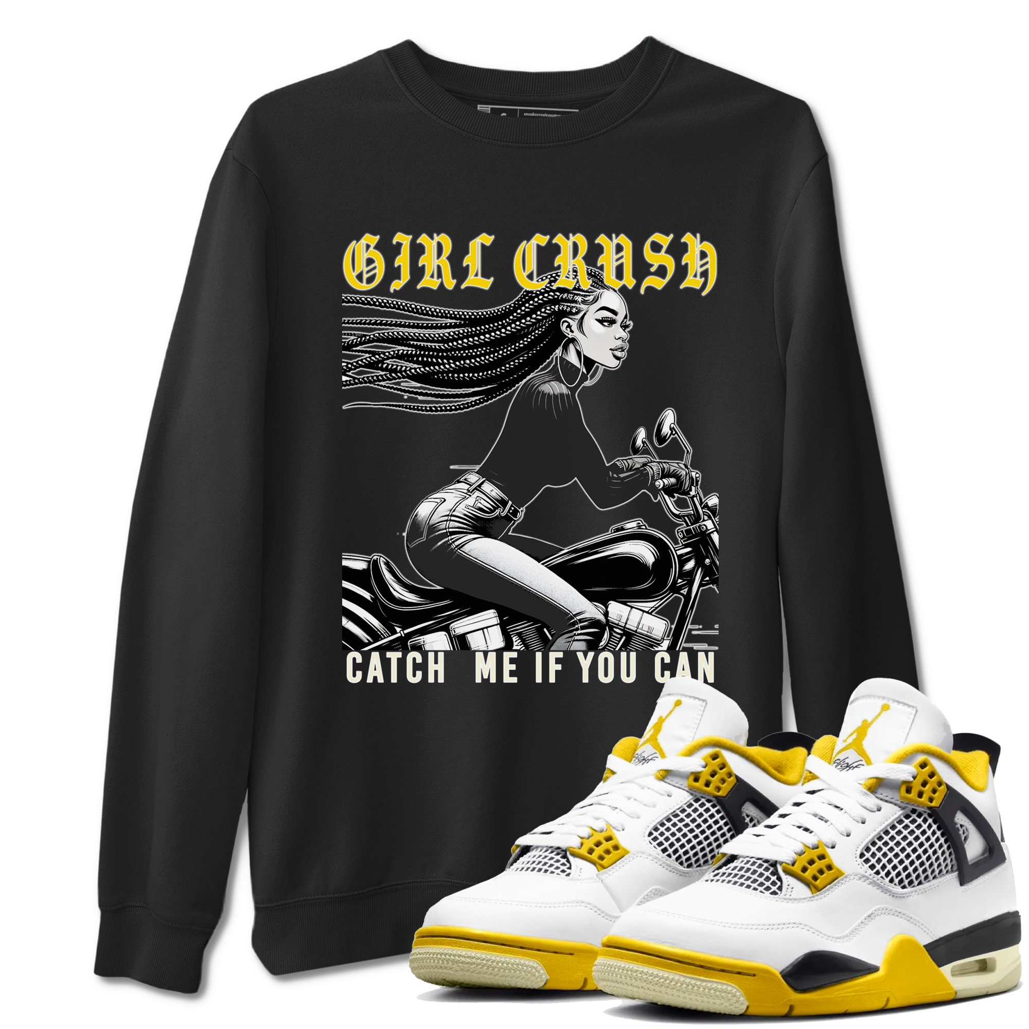 4s Vivid Sulfur shirt to match jordans Girl Crash sneaker tees AJ4 Vivid Sulfur Streetwear Brand Drip Gear Zone unisex cotton Black 1 crew neck shirt