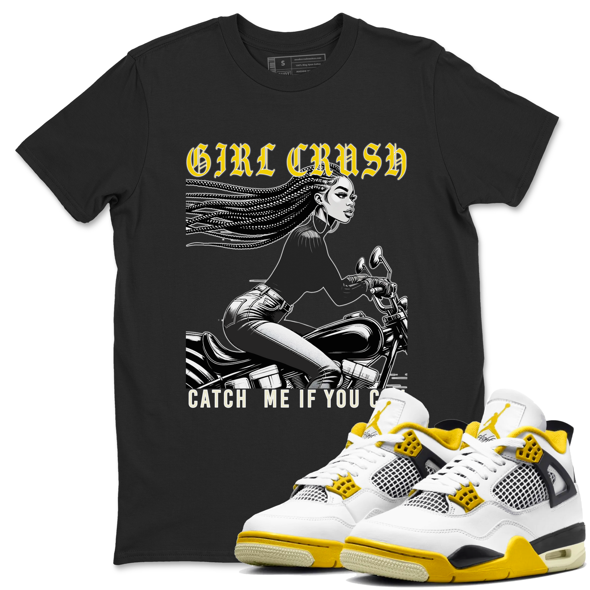 4s Vivid Sulfur shirt to match jordans Girl Crash sneaker tees AJ4 Vivid Sulfur Streetwear Brand Drip Gear Zone unisex cotton Black 1 crew neck shirt