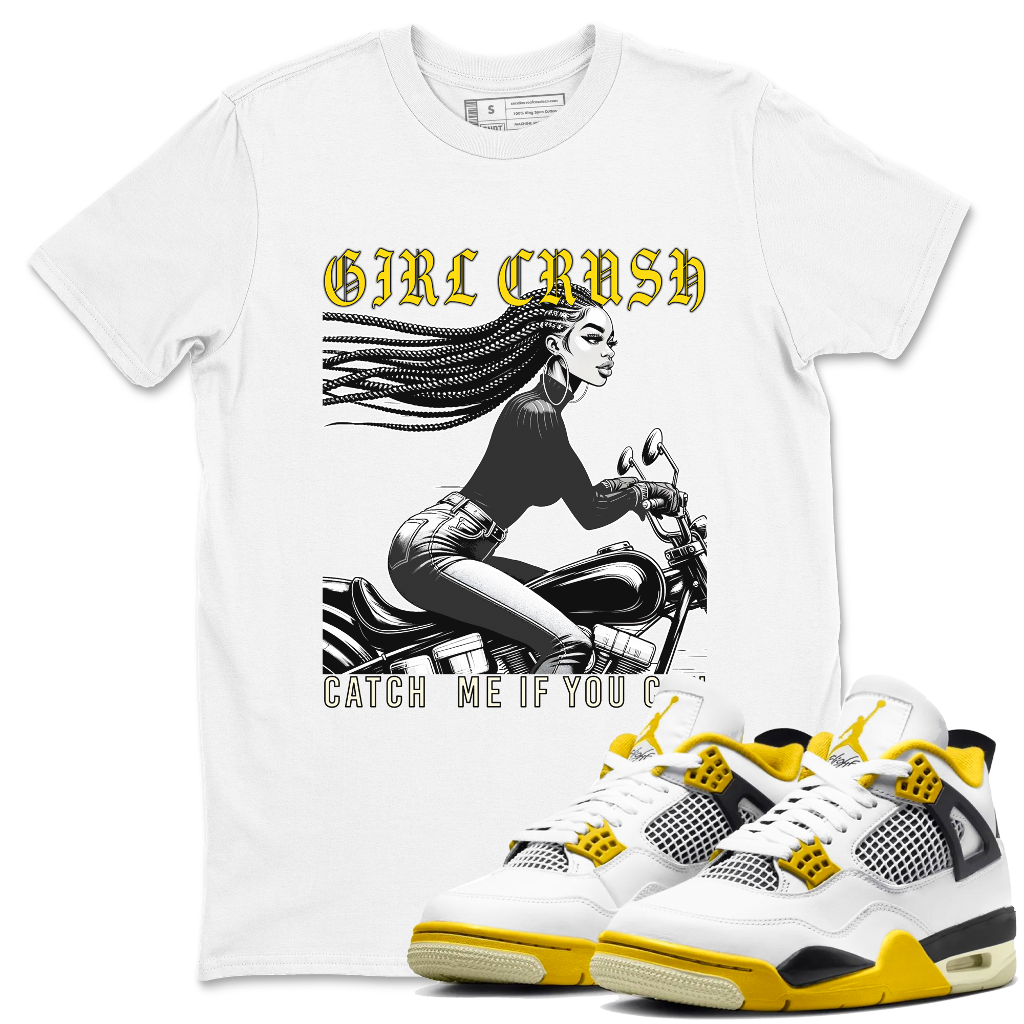4s Vivid Sulfur shirt to match jordans Girl Crash sneaker tees AJ4 Vivid Sulfur Streetwear Brand Drip Gear Zone unisex cotton White 1 crew neck shirt