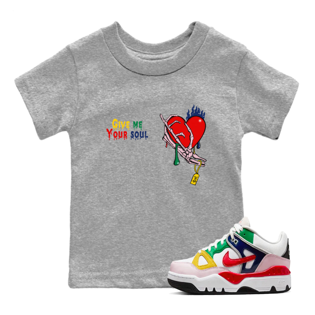 AF 3 Nigo shirtsto match jordans Give Me Your Soul sneaker match tees Air Force 3 Low x Nigo Blue Void and Tour Yellow match shoes to clothes Drip Gear Zone Youth Baby Heather Grey 1 tee