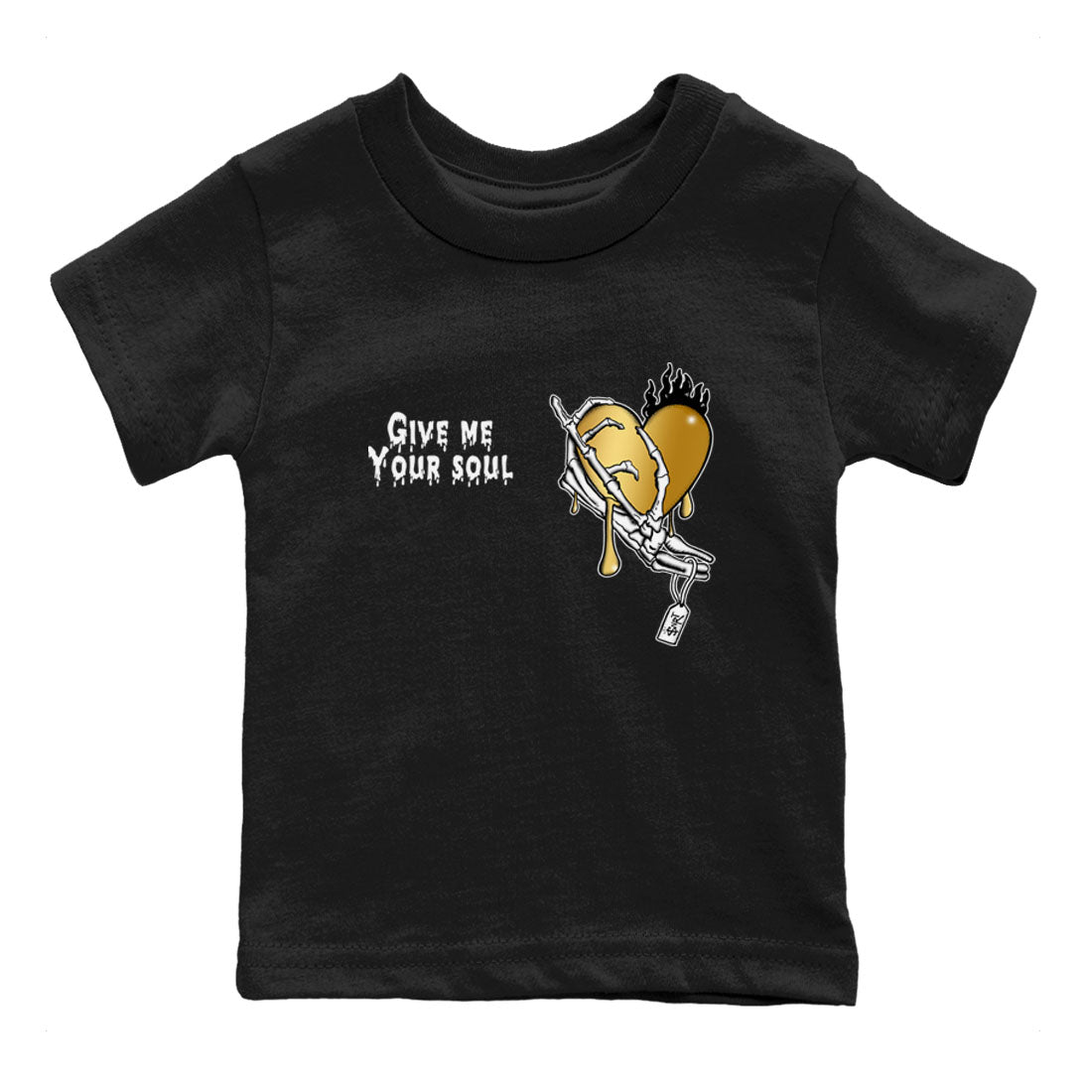 1s Black Metallic Gold shirts to match jordans Give Me Your Soul sneaker match tees Air Jordan 1 Black Metallic Gold Drip Gear Zone Youth Baby Black 2 crew neck shirts