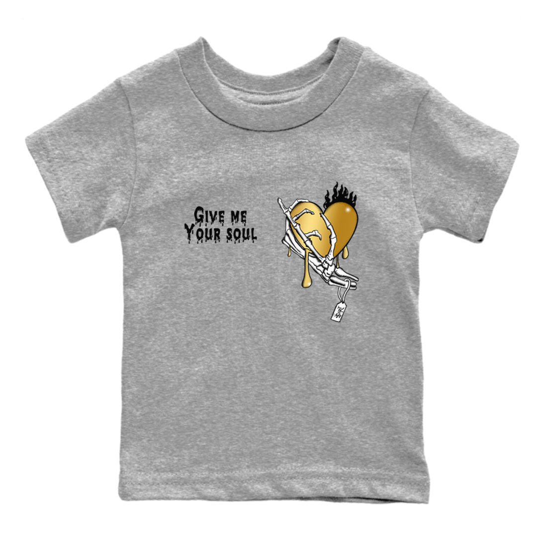 1s Black Metallic Gold shirts to match jordans Give Me Your Soul sneaker match tees Air Jordan 1 Black Metallic Gold Drip Gear Zone Youth Baby Heather Grey 2 crew neck shirts