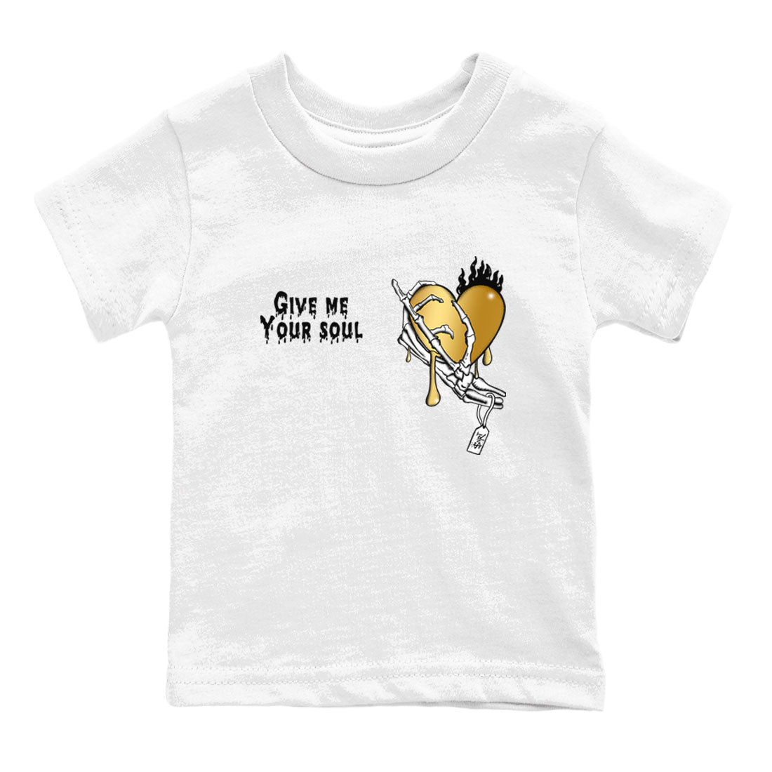 1s Black Metallic Gold shirts to match jordans Give Me Your Soul sneaker match tees Air Jordan 1 Black Metallic Gold Drip Gear Zone Youth Baby White 2 crew neck shirts