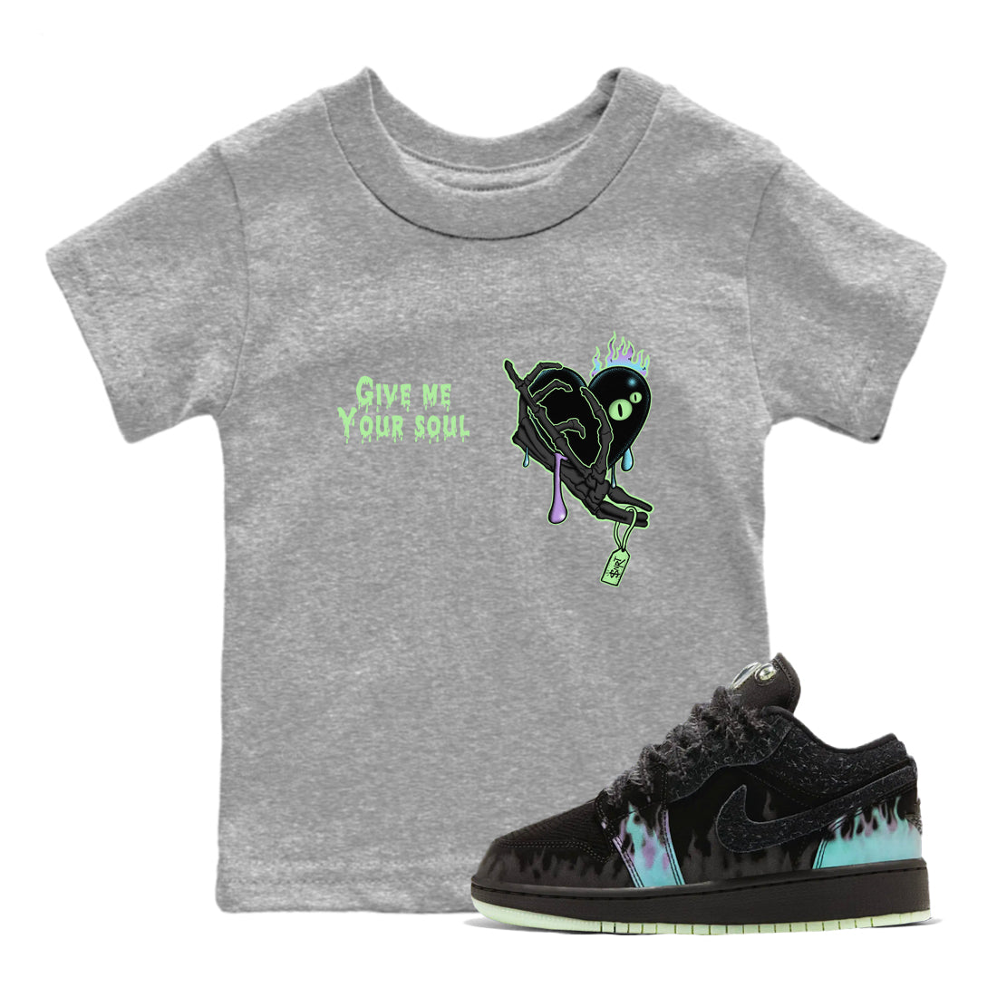 1s Fortune Fly shirts to match jordans Give Me Your Soul sneaker match tees Air Jordan 1 Fortune Fly match shoes to clothes Drip Gear Zone Youth Baby Heather Grey 1 tee
