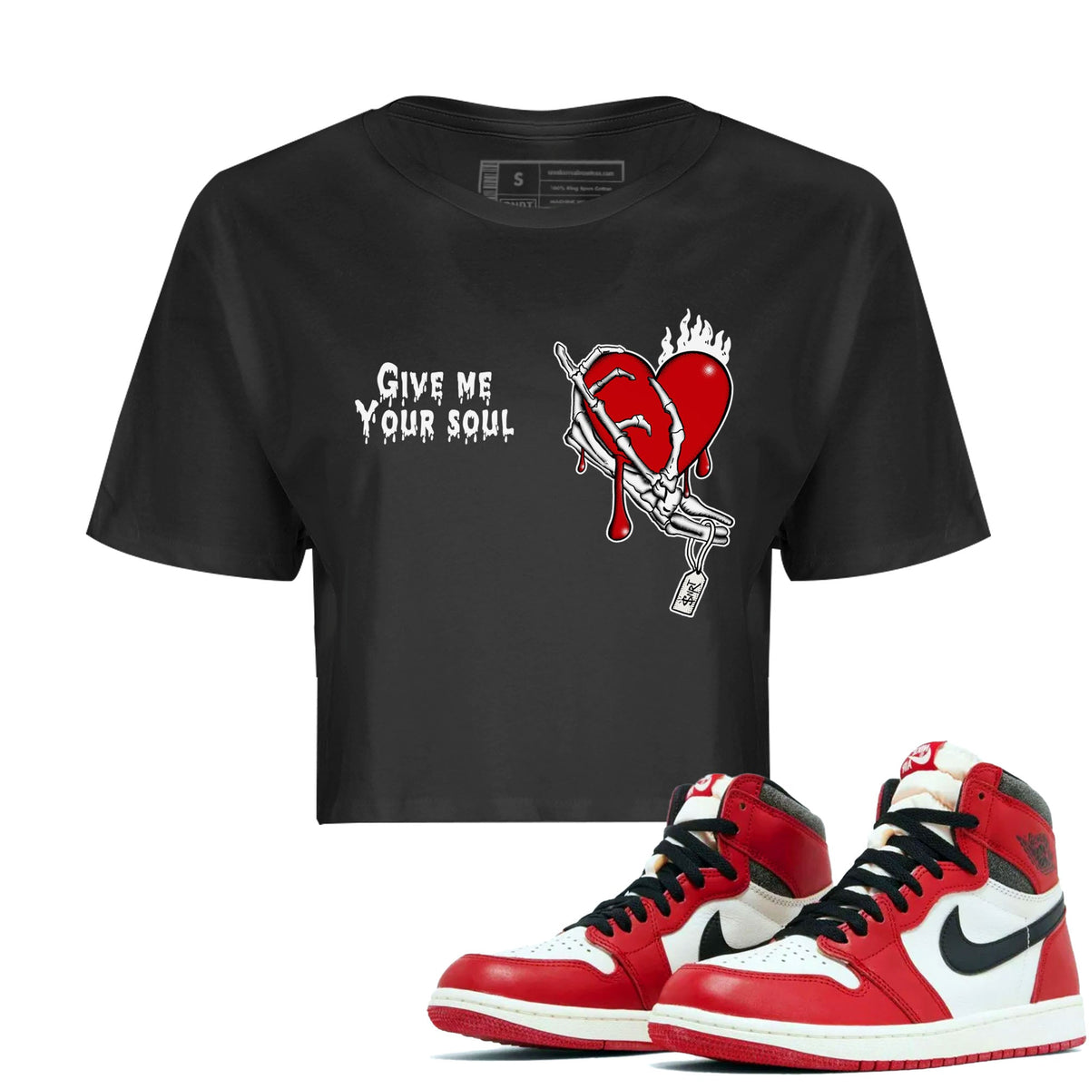 1s Lost & Found shirts to match jordans Give Me Your Soul sneaker match tees Air Jordan 1 Lost & Found Drip Gear Zone unisex cotton Black 1 Crop Shirts