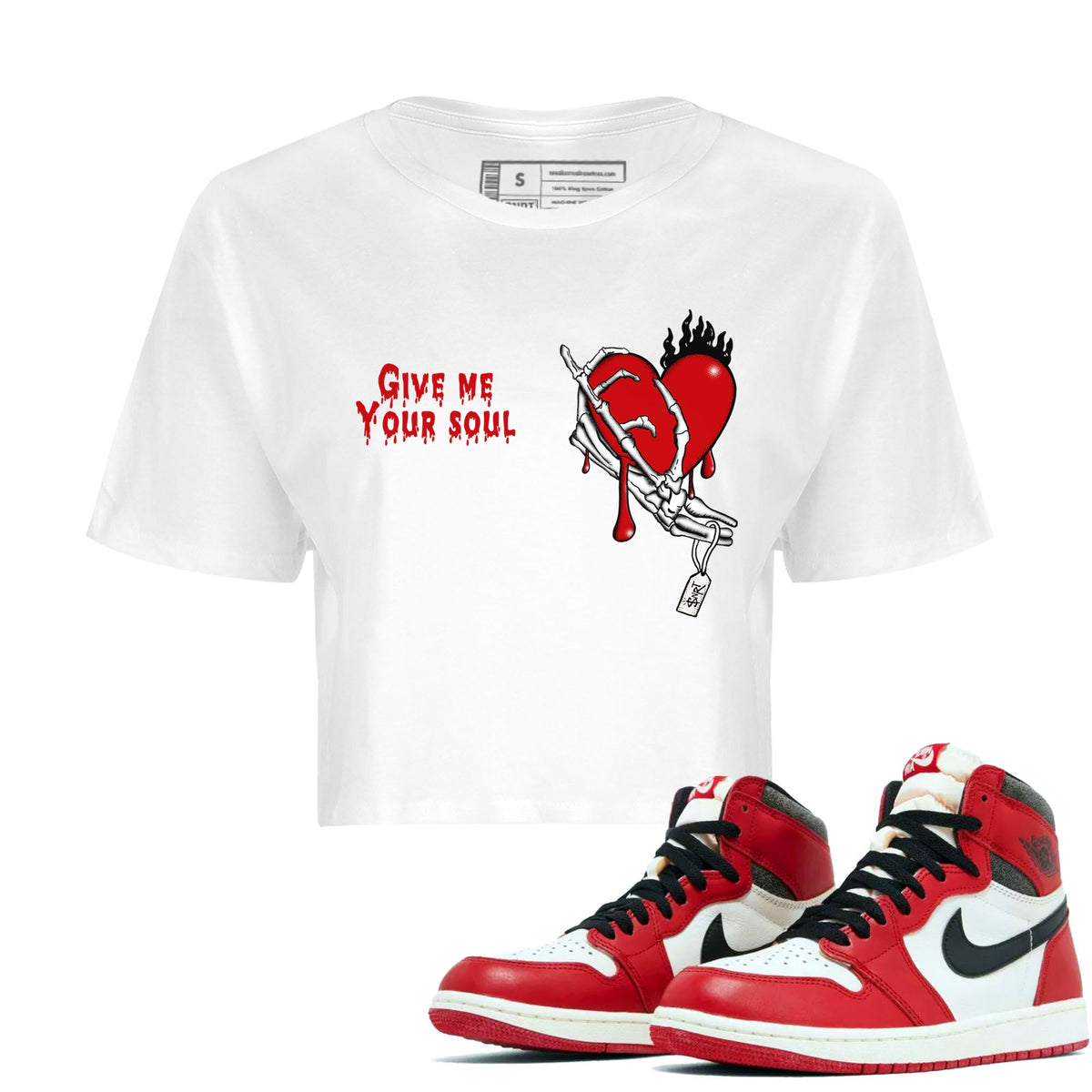 1s Lost & Found shirts to match jordans Give Me Your Soul sneaker match tees Air Jordan 1 Lost & Found Drip Gear Zone unisex cotton White 1 Crop Shirts