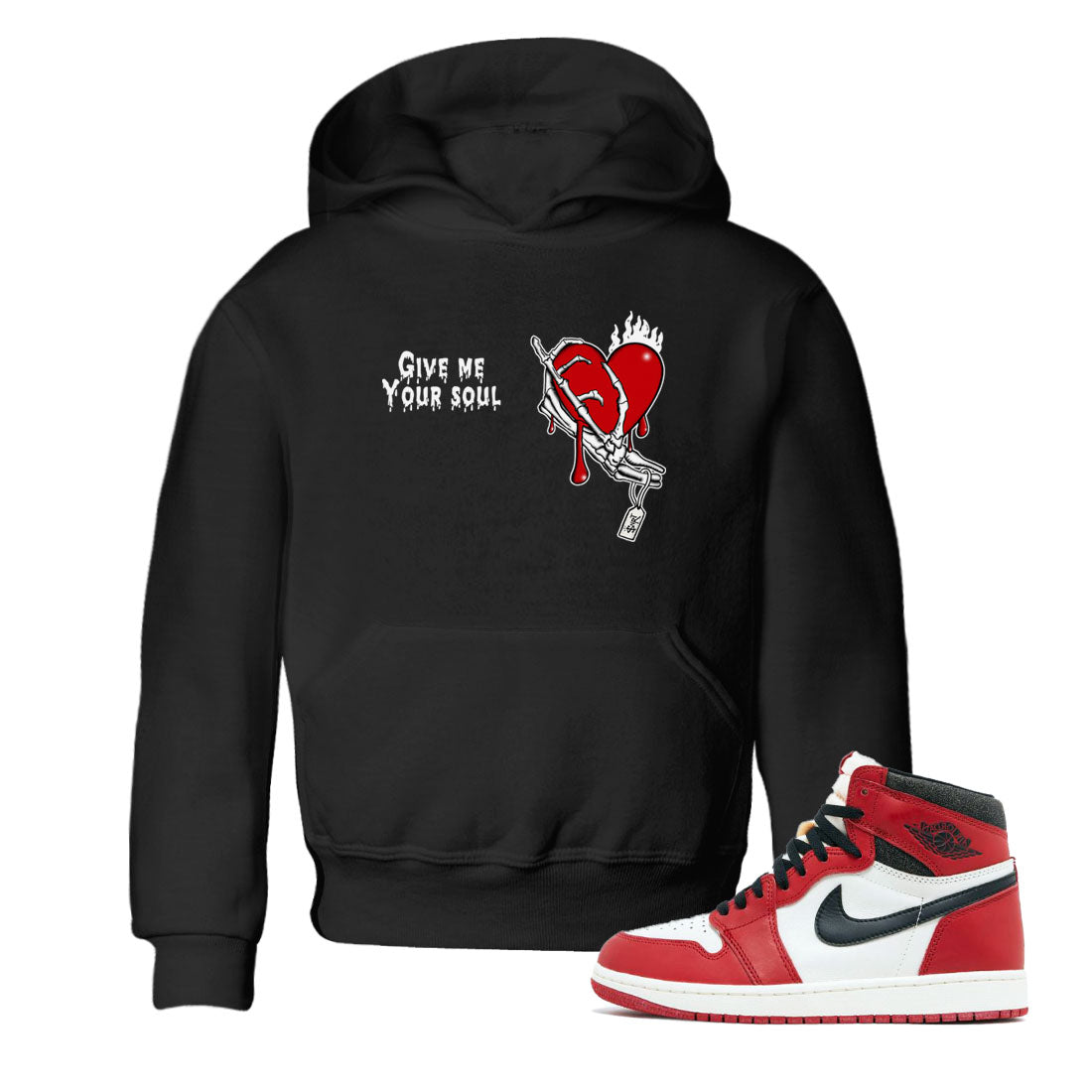 1s Lost & Found shirts to match jordans Give Me Your Soul sneaker match tees Air Jordan 1 Lost & Found Drip Gear Zone Youth Baby Black 1 crew neck shirts