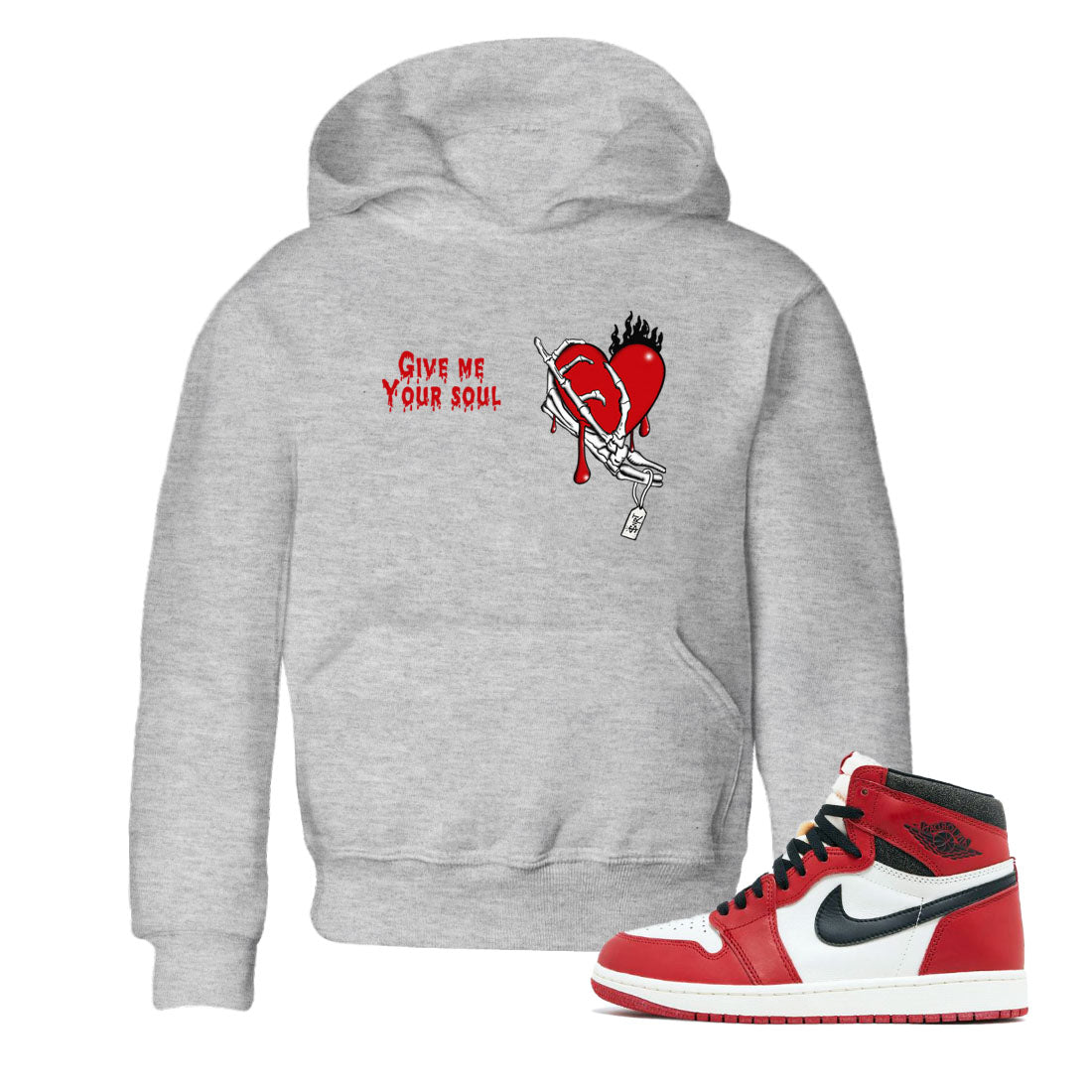1s Lost & Found shirts to match jordans Give Me Your Soul sneaker match tees Air Jordan 1 Lost & Found Drip Gear Zone Youth Baby Heather Grey 1 crew neck shirts