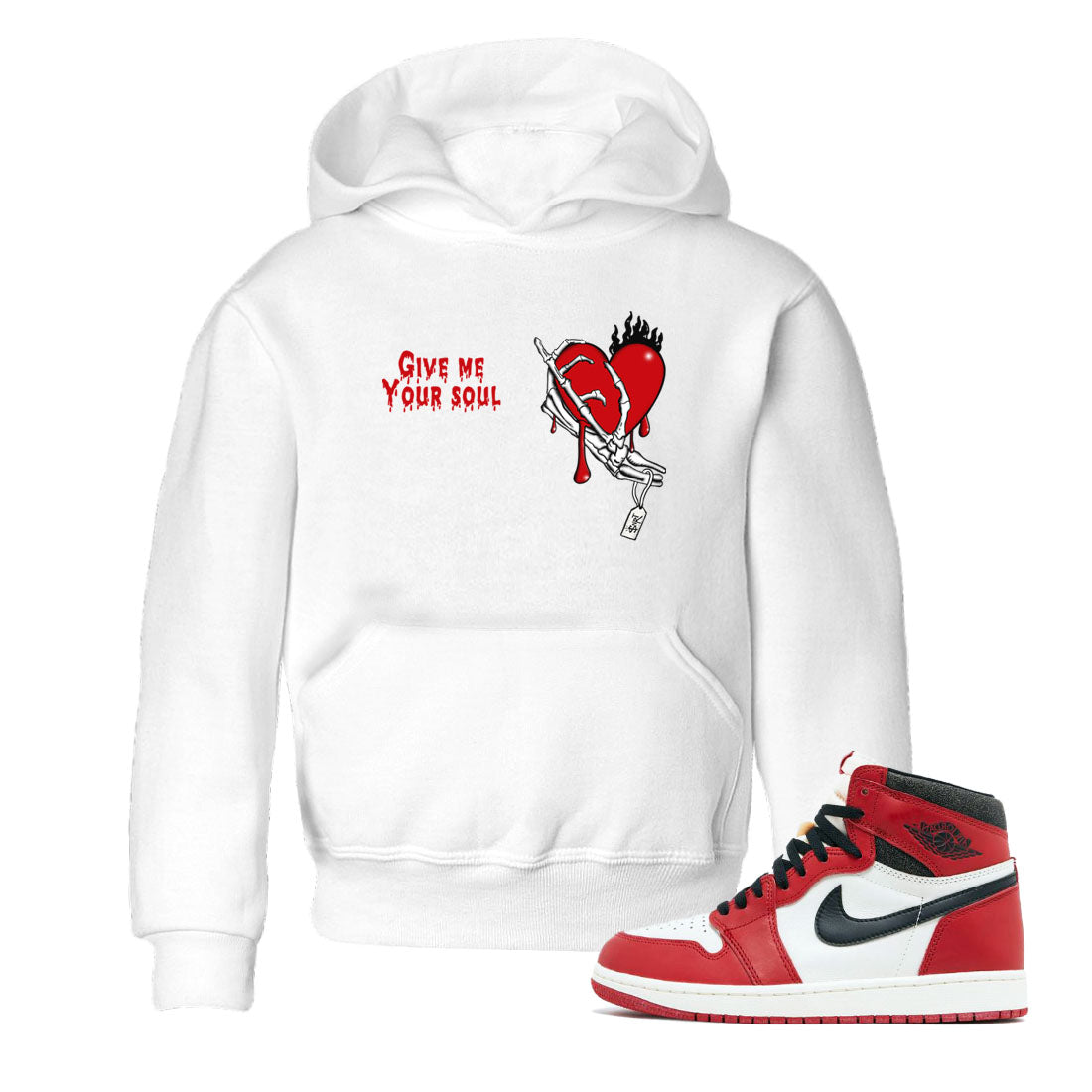 1s Lost & Found shirts to match jordans Give Me Your Soul sneaker match tees Air Jordan 1 Lost & Found Drip Gear Zone Youth Baby White 1 crew neck shirts