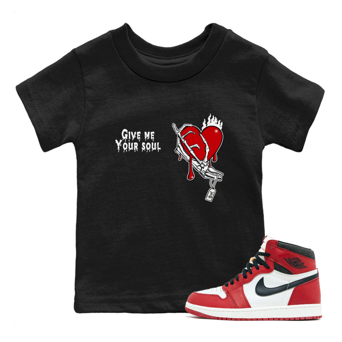 1s Lost & Found shirts to match jordans Give Me Your Soul sneaker match tees Air Jordan 1 Lost & Found Drip Gear Zone Youth Baby Black 1 crew neck shirts
