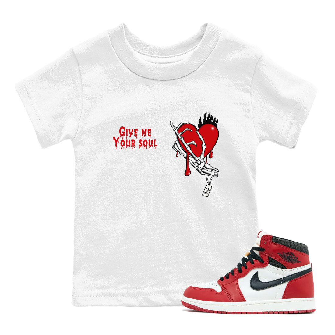 1s Lost & Found shirts to match jordans Give Me Your Soul sneaker match tees Air Jordan 1 Lost & Found Drip Gear Zone Youth Baby White 1 crew neck shirts