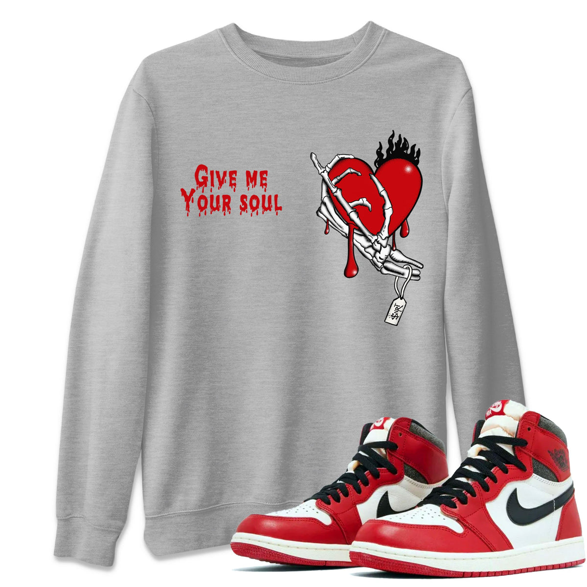 1s Lost & Found shirts to match jordans Give Me Your Soul sneaker match tees Air Jordan 1 Lost & Found Drip Gear Zone unisex cotton Heather Grey 1 crew neck shirts