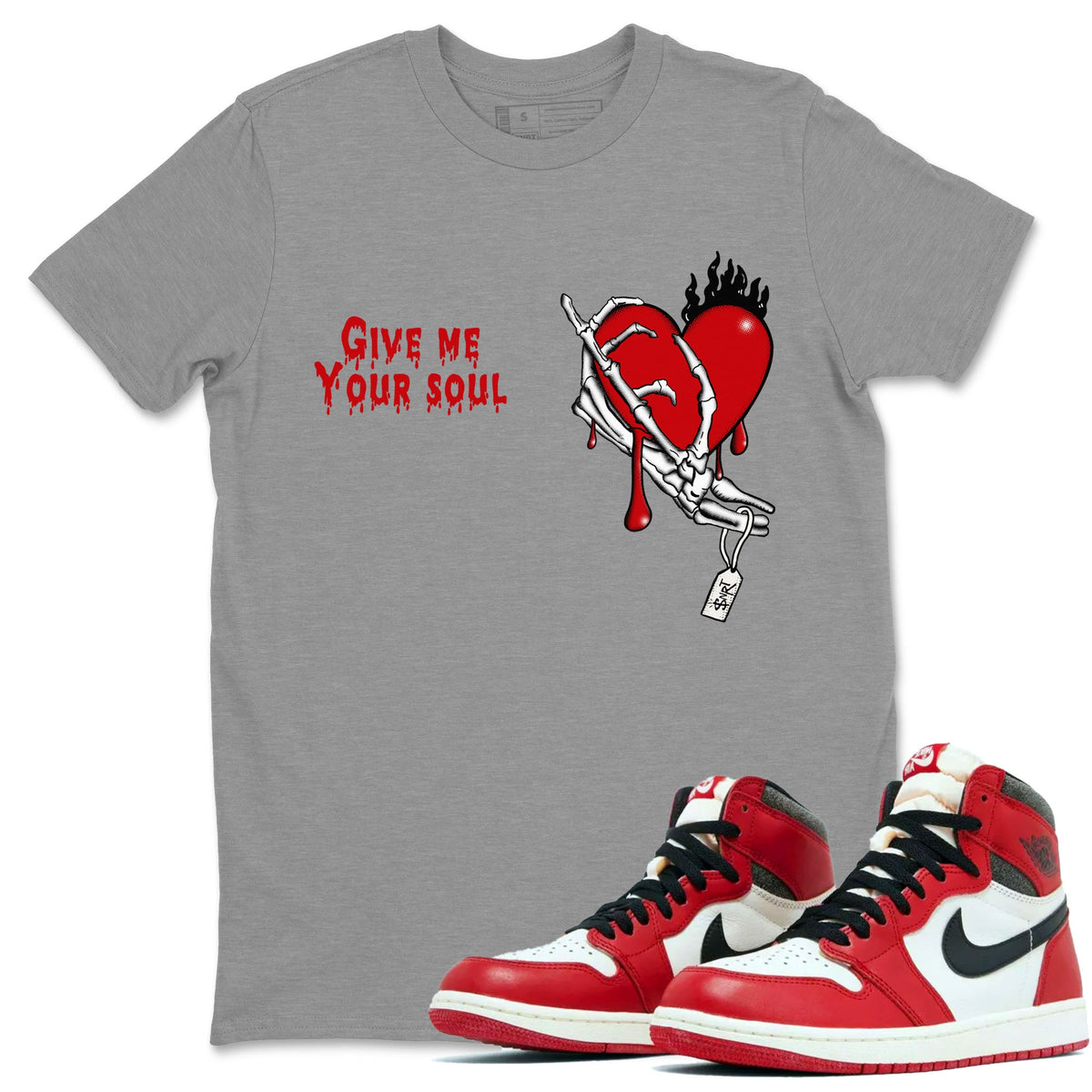 1s Lost & Found shirts to match jordans Give Me Your Soul sneaker match tees Air Jordan 1 Lost & Found Drip Gear Zone unisex cotton Heather Grey 1 crew neck shirts