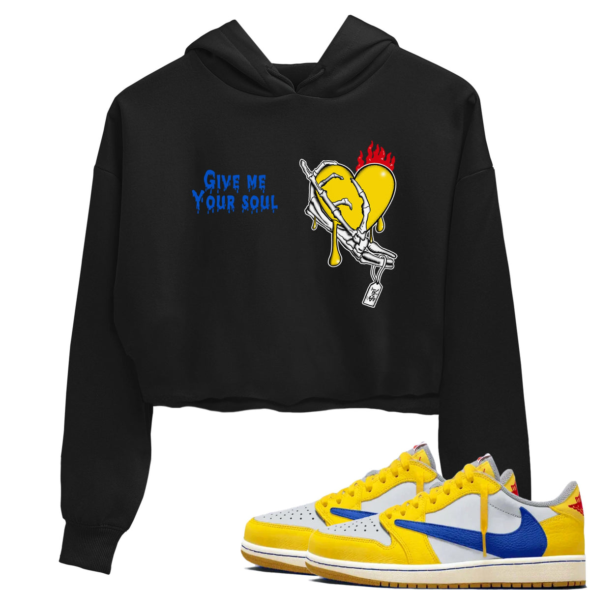 1s Travis Scott Canary shirts to match jordans Give Me Your Soul sneaker match tees Air Jordan 1 Travis Scott Canary Drip Gear Zone unisex cotton Black 1 Crop Shirts
