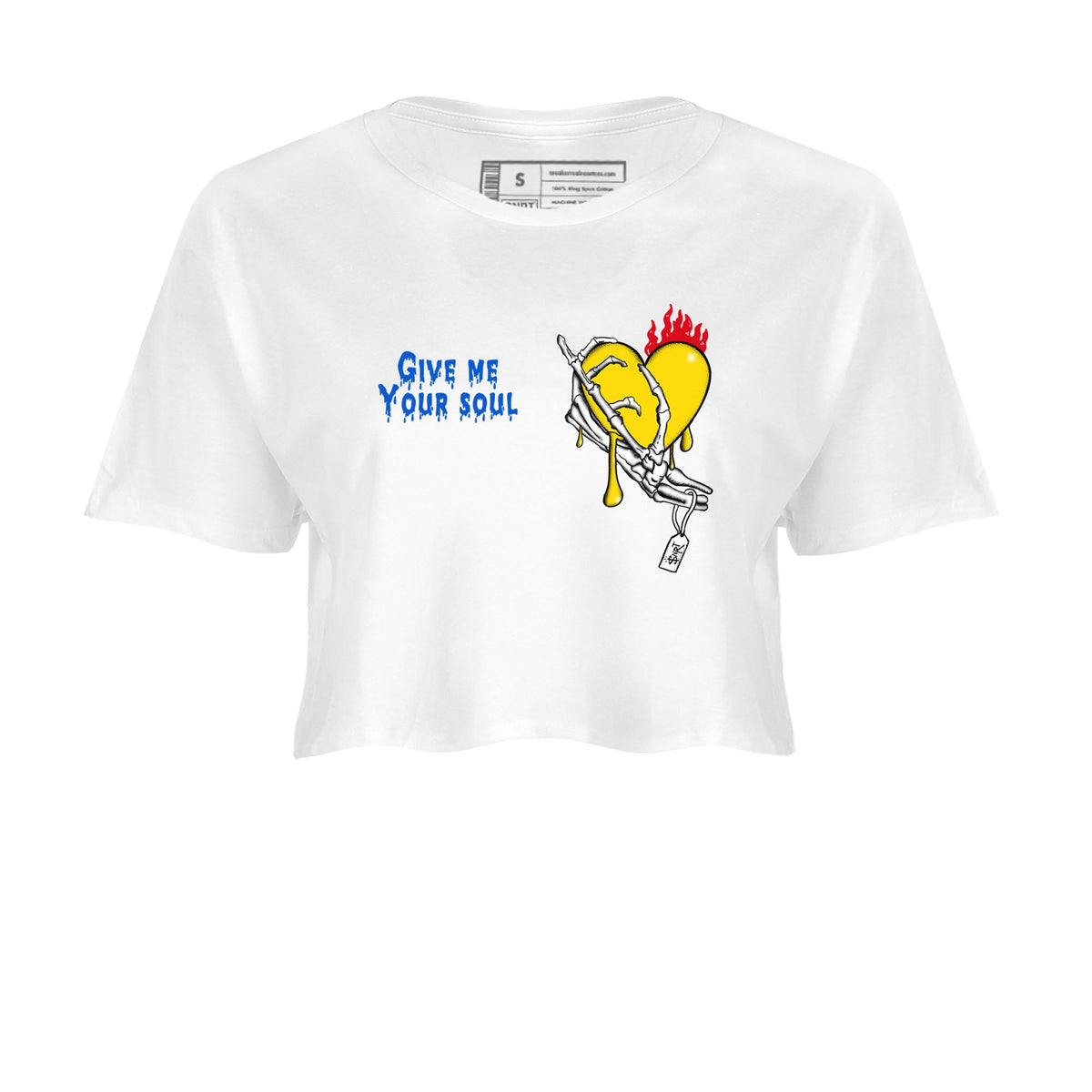 1s Travis Scott Canary shirts to match jordans Give Me Your Soul sneaker match tees Air Jordan 1 Travis Scott Canary Drip Gear Zone unisex cotton White 2 Crop Shirts