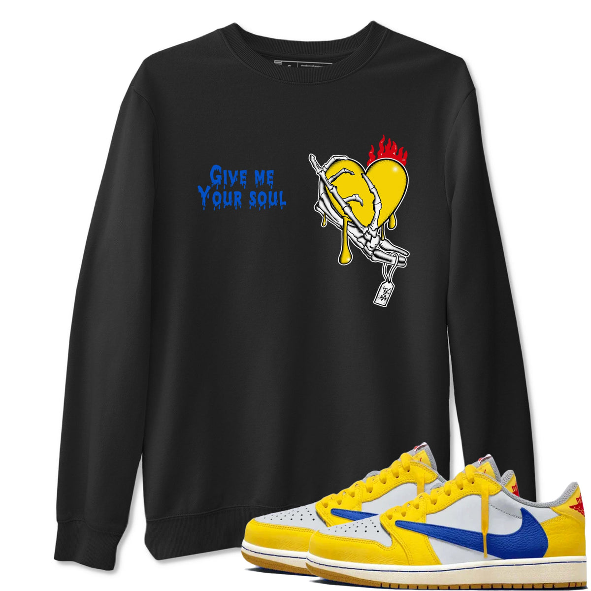 1s Travis Scott Canary shirts to match jordans Give Me Your Soul sneaker match tees Air Jordan 1 Travis Scott Canary Drip Gear Zone unisex cotton Black 1 crew neck shirts