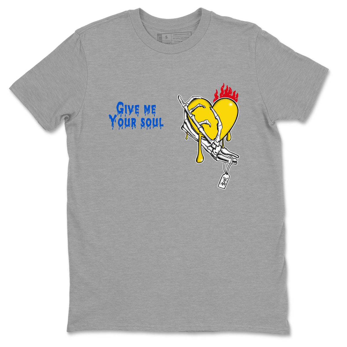 1s Travis Scott Canary shirts to match jordans Give Me Your Soul sneaker match tees Air Jordan 1 Travis Scott Canary Drip Gear Zone unisex cotton Heather Grey 2 crew neck shirts