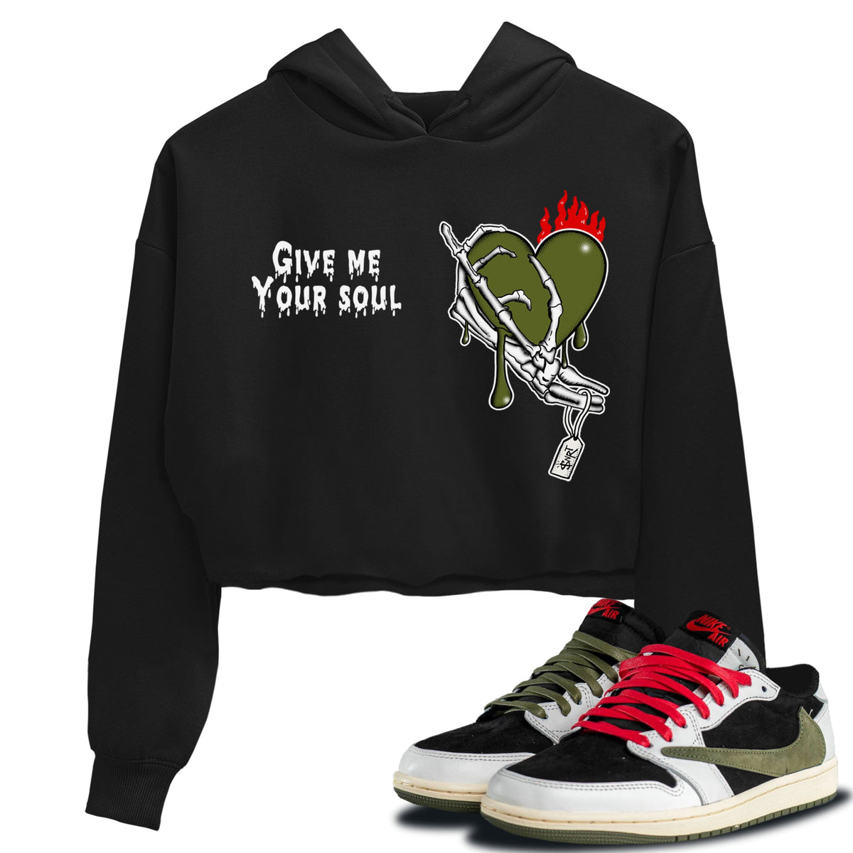 1s Travis Scott Olive shirts to match jordans Give Me Your Soul sneaker match tees Air Jordan 1 Travis Scott Olive Drip Gear Zone unisex cotton Black 1 Crop Shirts