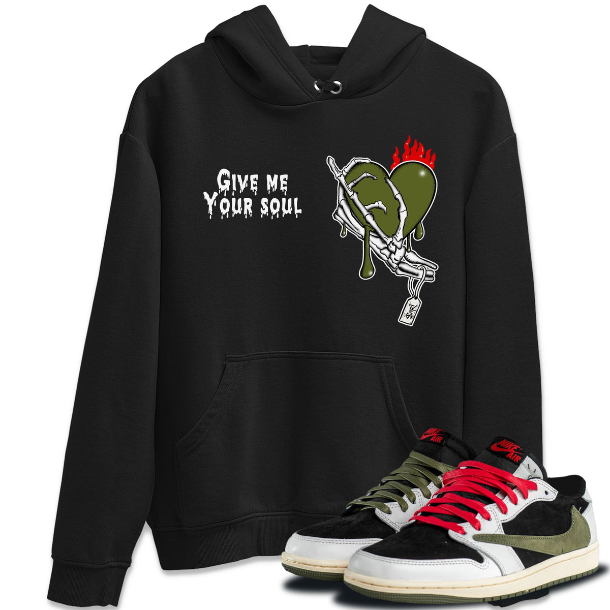1s Travis Scott Olive shirts to match jordans Give Me Your Soul sneaker match tees Air Jordan 1 Travis Scott Olive Drip Gear Zone unisex cotton Black 1 crew neck shirts