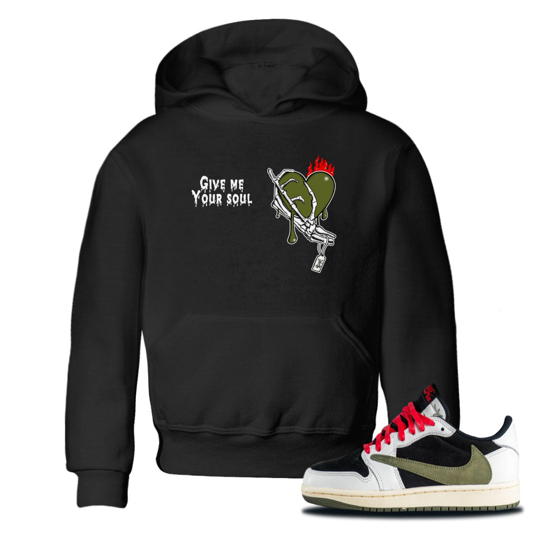 1s Travis Scott Olive shirts to match jordans Give Me Your Soul sneaker match tees Air Jordan 1 Travis Scott Olive Drip Gear Zone Youth Baby Black 1 crew neck shirts