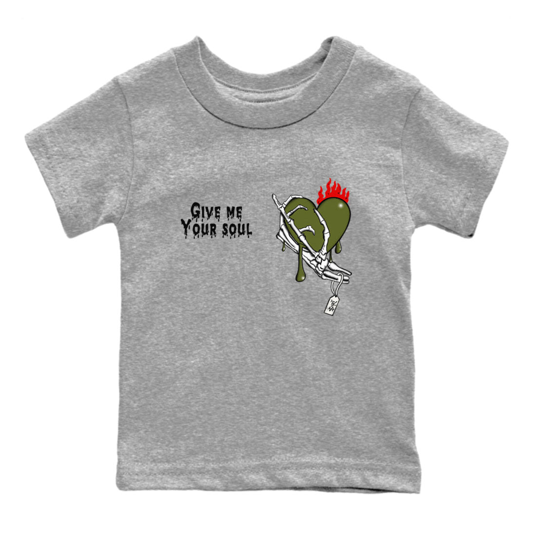 1s Travis Scott Olive shirts to match jordans Give Me Your Soul sneaker match tees Air Jordan 1 Travis Scott Olive Drip Gear Zone Youth Baby Heather Grey 2 crew neck shirts