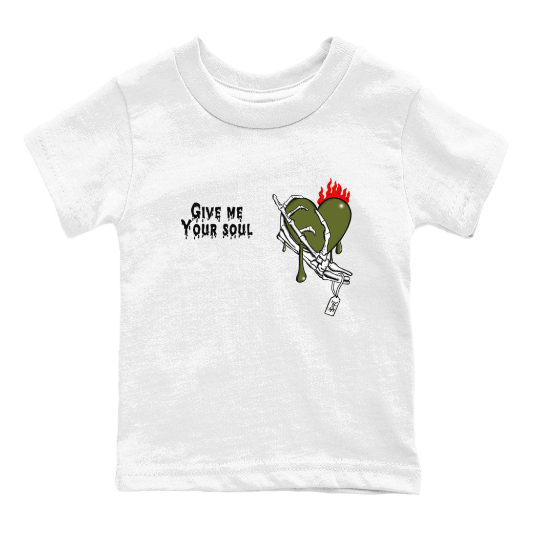 1s Travis Scott Olive shirts to match jordans Give Me Your Soul sneaker match tees Air Jordan 1 Travis Scott Olive Drip Gear Zone Youth Baby White 2 crew neck shirts