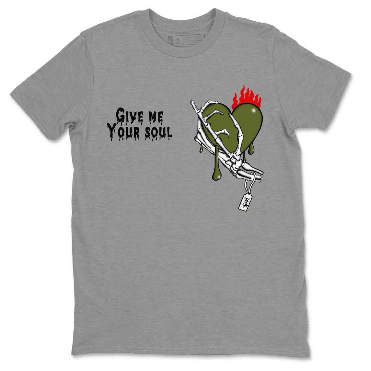 1s Travis Scott Olive shirts to match jordans Give Me Your Soul sneaker match tees Air Jordan 1 Travis Scott Olive Drip Gear Zone unisex cotton Heather Grey 2 crew neck shirts