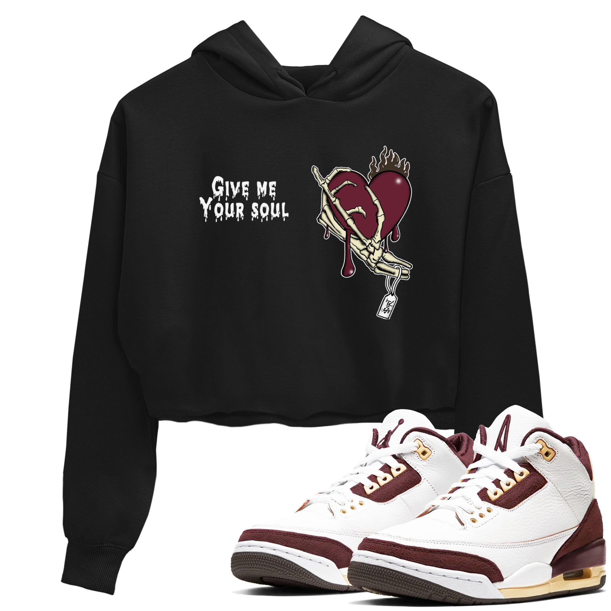 3s A Ma Maniere x Burgundy Crush shirts to match jordans Give Me Your Soul sneaker match tees Air Jordan 3 A Ma Maniere x Burgundy Crush Drip Gear Zone unisex cotton Black 1 Crop Shirts