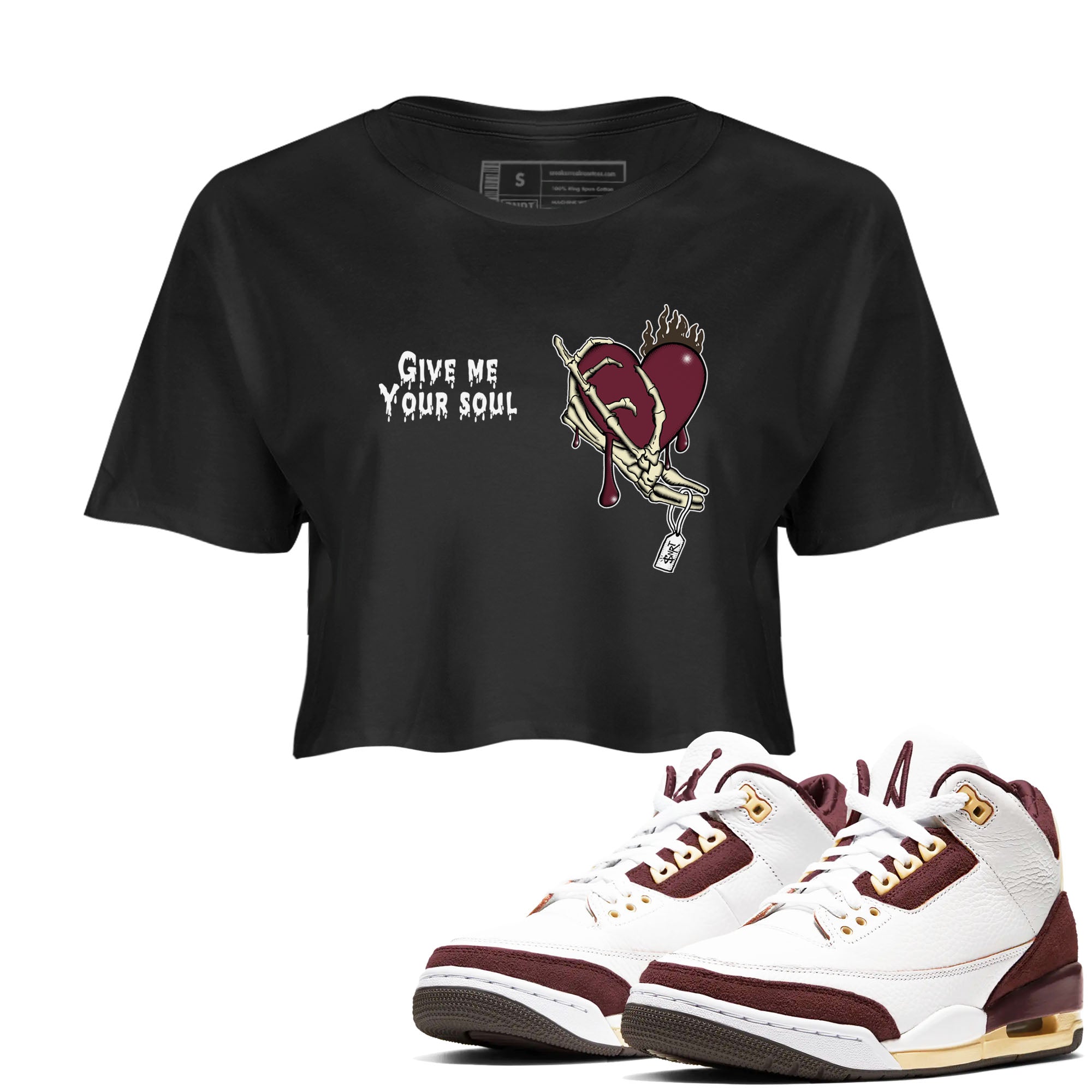 3s A Ma Maniere x Burgundy Crush shirts to match jordans Give Me Your Soul sneaker match tees Air Jordan 3 A Ma Maniere x Burgundy Crush Drip Gear Zone unisex cotton Black 1 Crop Shirts