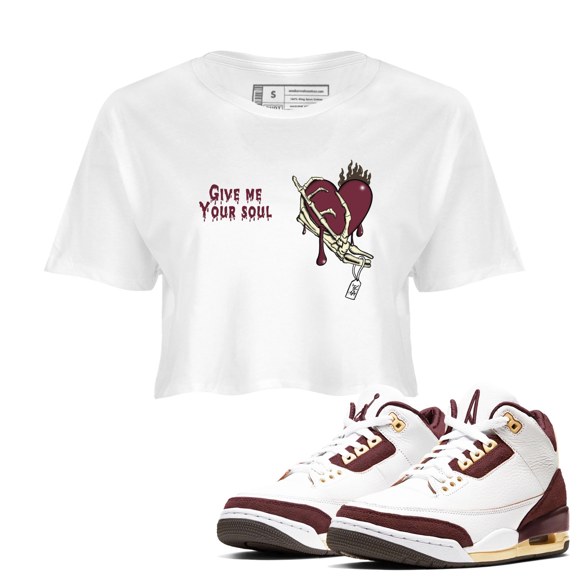 3s A Ma Maniere x Burgundy Crush shirts to match jordans Give Me Your Soul sneaker match tees Air Jordan 3 A Ma Maniere x Burgundy Crush Drip Gear Zone unisex cotton White 1 Crop Shirts
